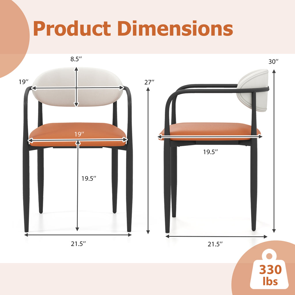 Dining Chairs Set of 2 - Padded Seat & Curved Back