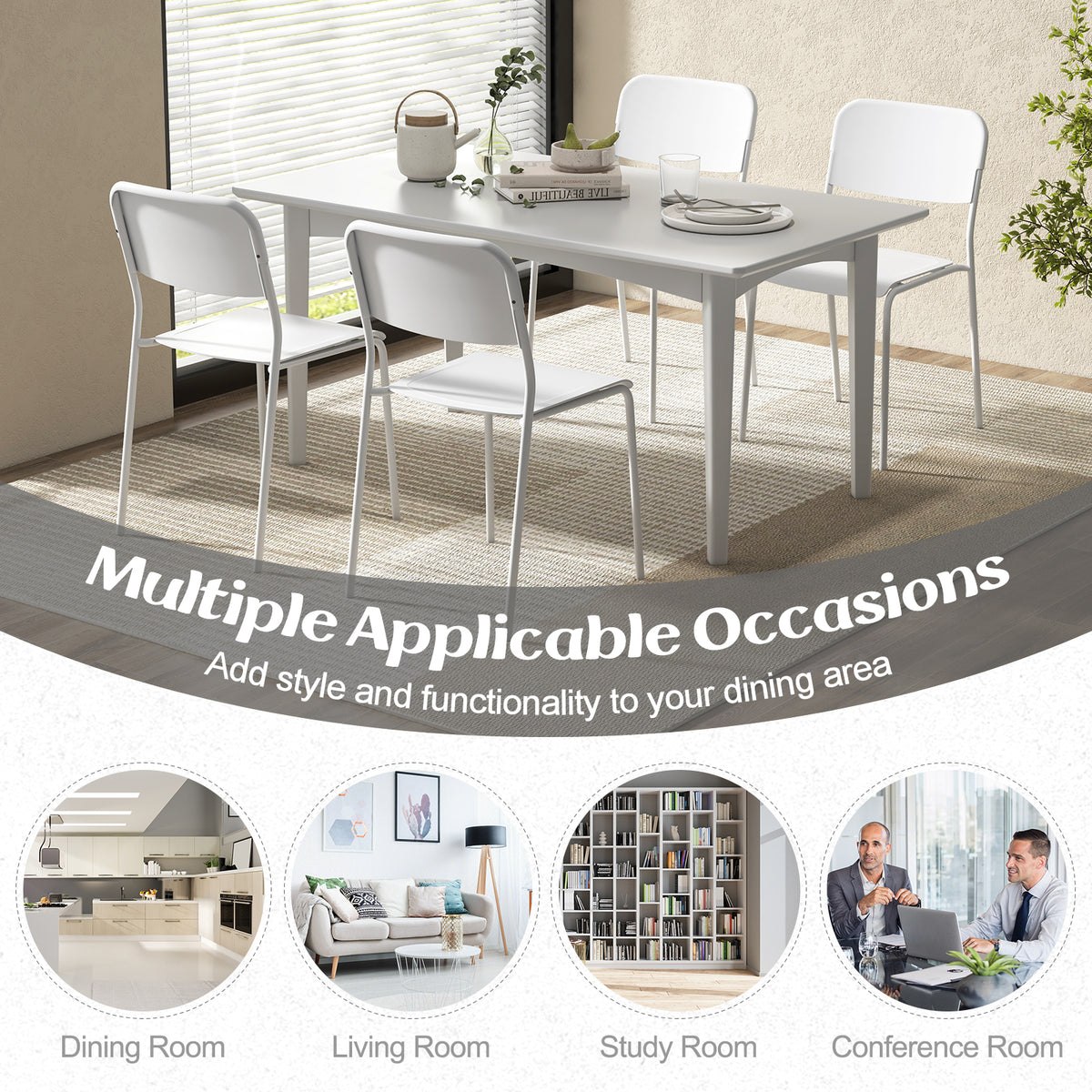 Dining Chairs Set of 4 with Metal Legs - White