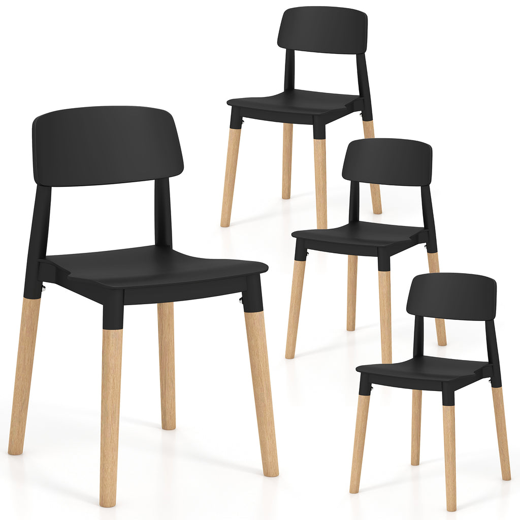 Dining Side Chairs Set of 4 with Ergonomic Backrest - Black