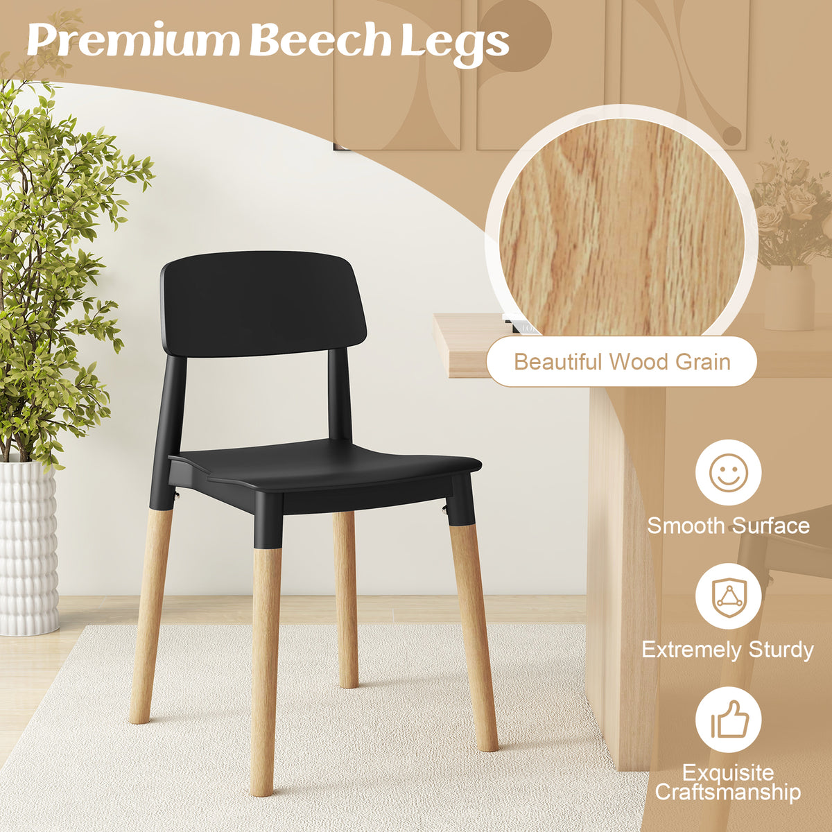 Dining Side Chairs Set of 4 with Ergonomic Backrest - Black