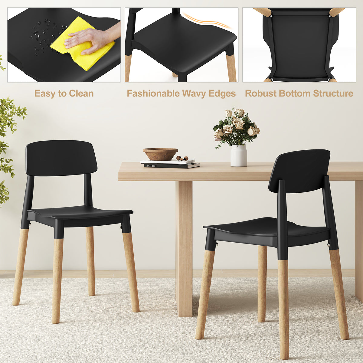 Dining Side Chairs Set of 4 with Ergonomic Backrest - Black