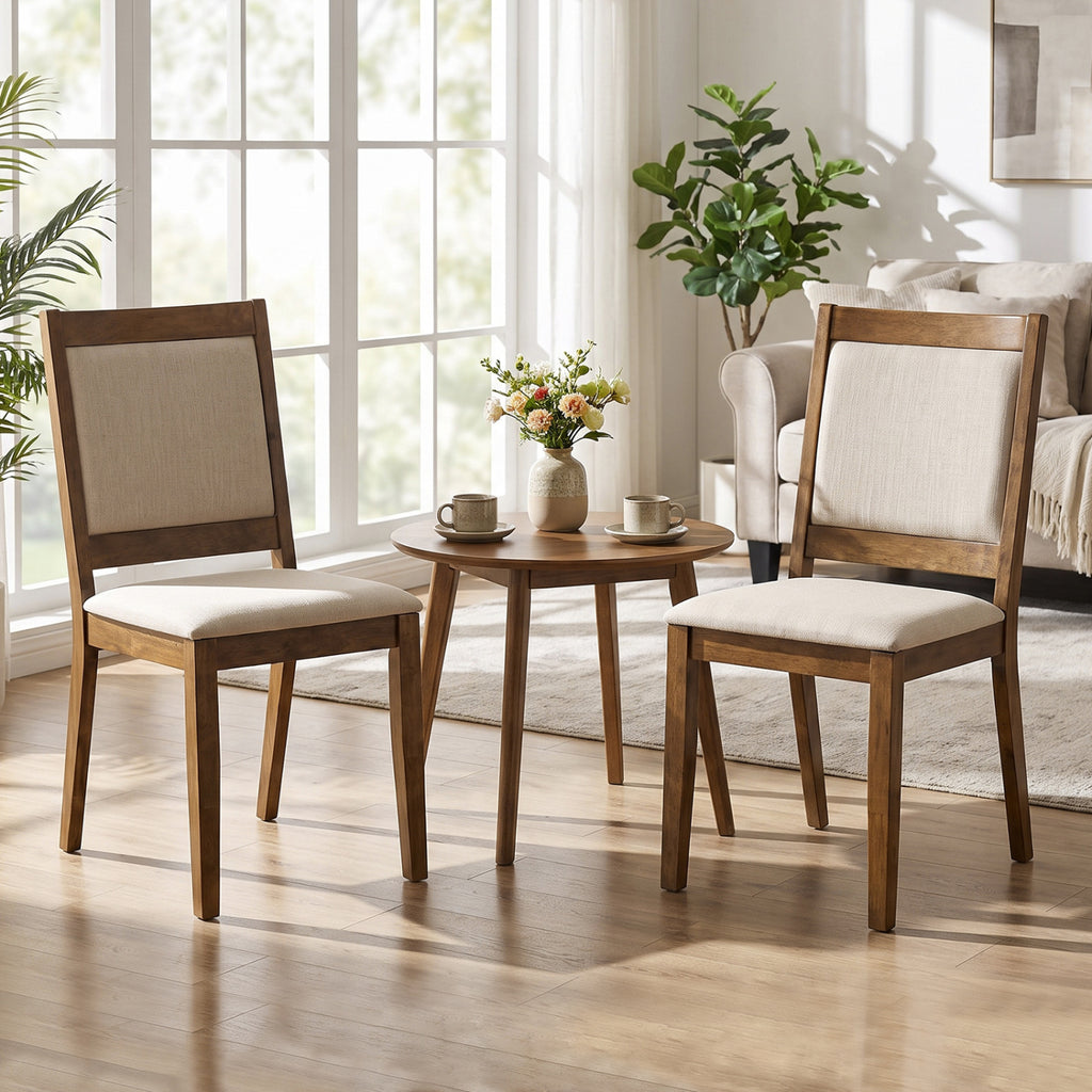 Upholstered Dining Chairs Set of 2 with Padded Backrest – Brown Farmhouse