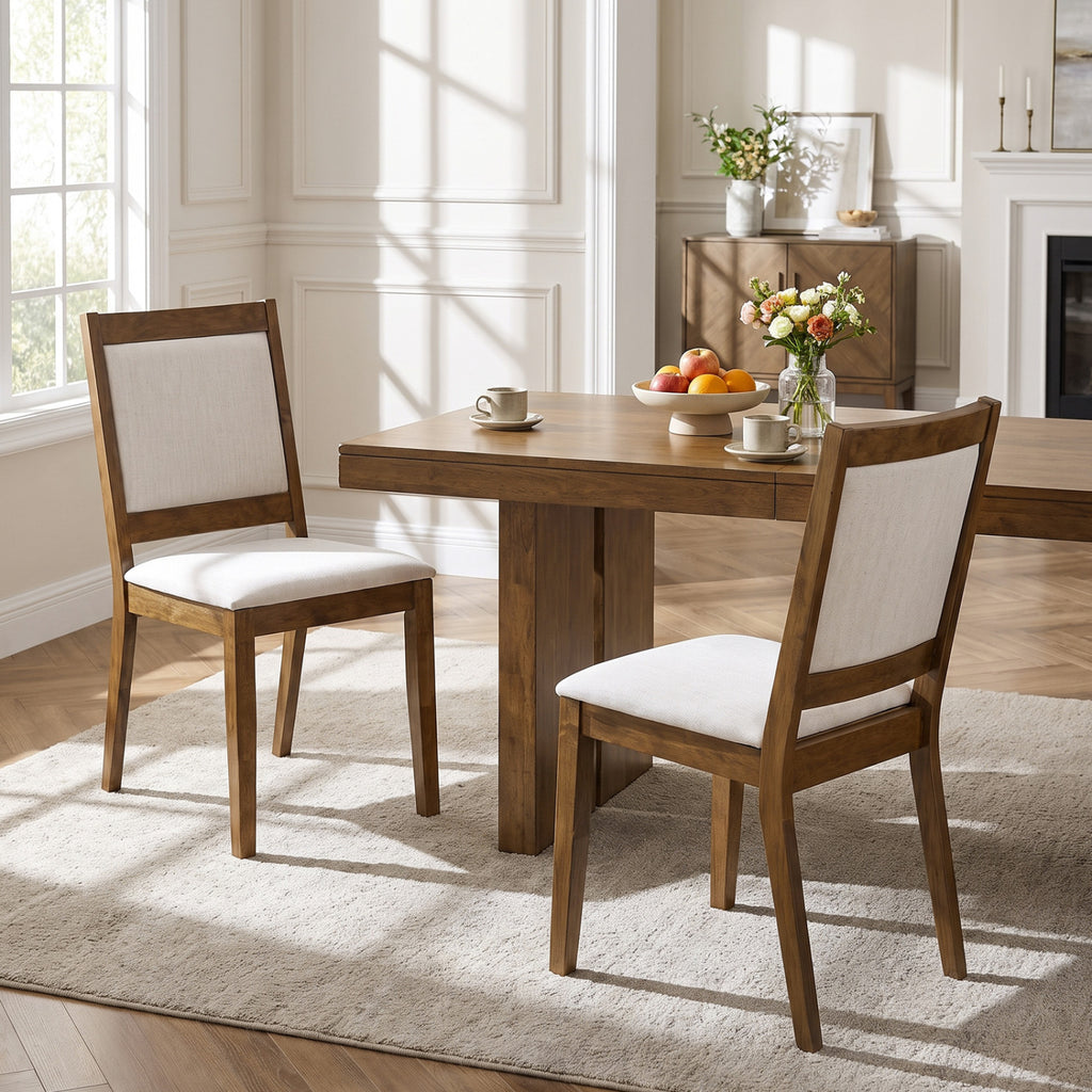 Upholstered Dining Chairs Set of 2 with Padded Backrest – Brown Farmhouse