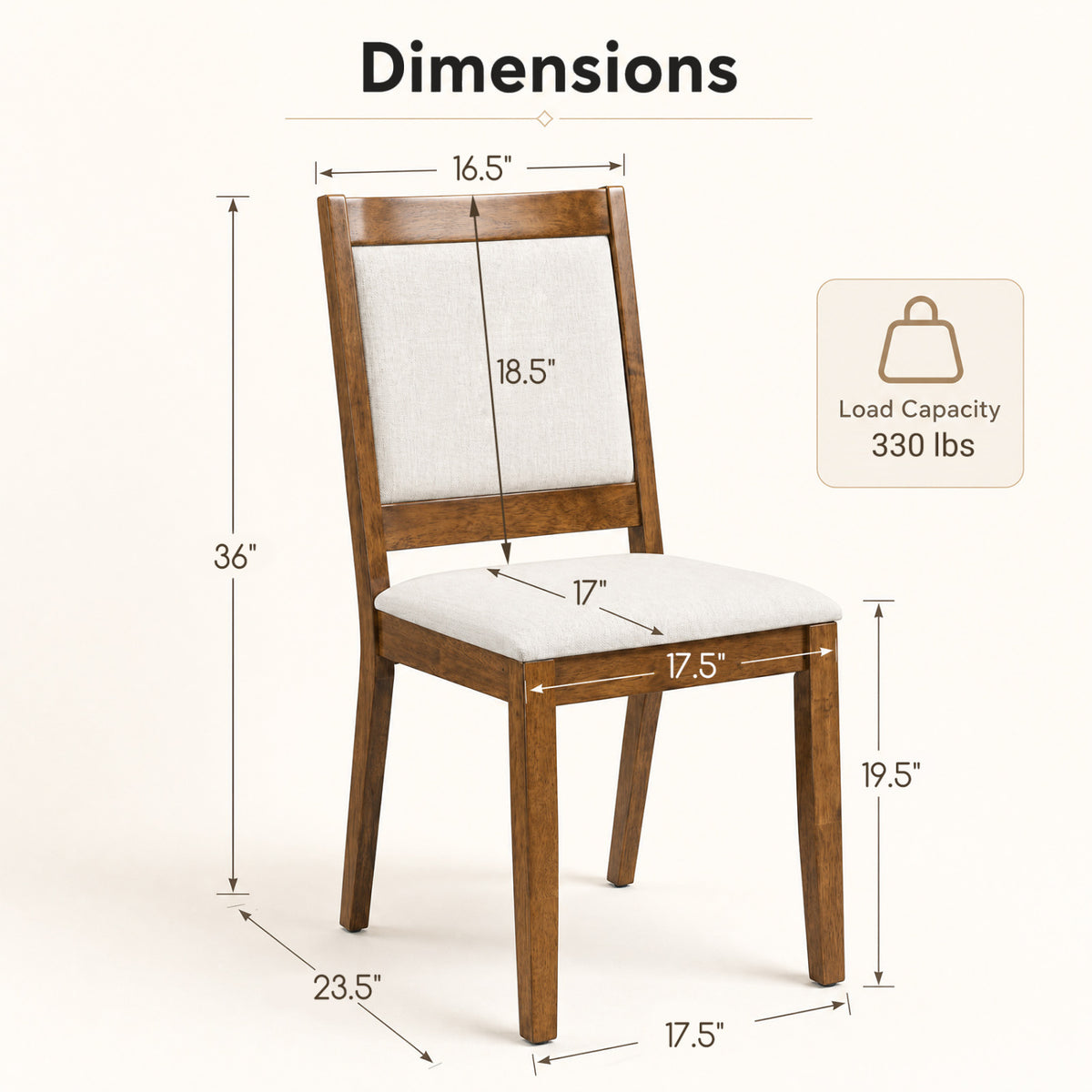 Upholstered Dining Chairs Set of 2 with Padded Backrest – Brown Farmhouse