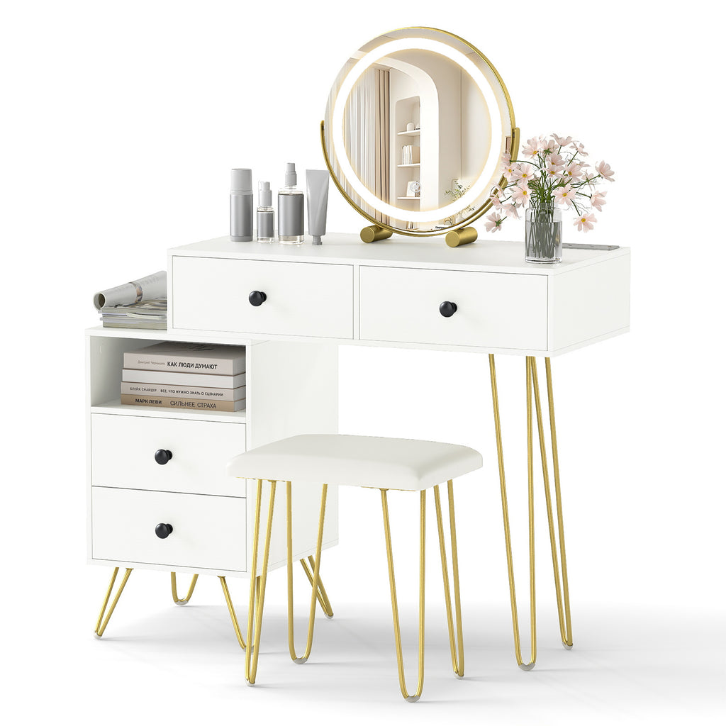 Dressing Table with LED Mirror & Storage Cabinet - Off White