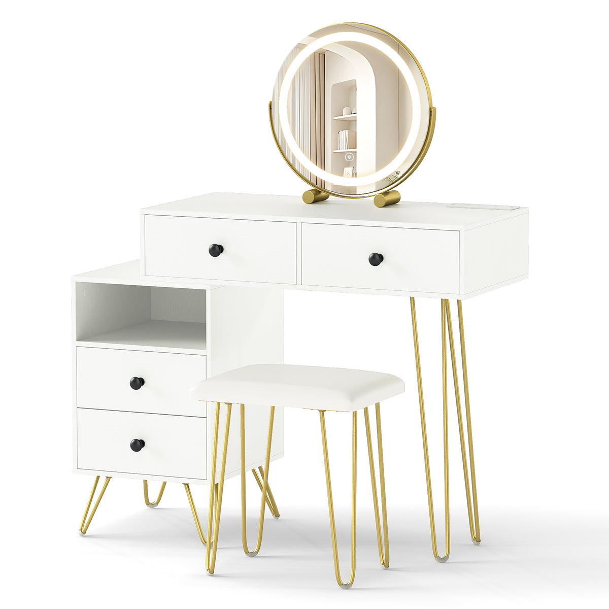 Dressing Table with LED Mirror & Storage Cabinet, Off White