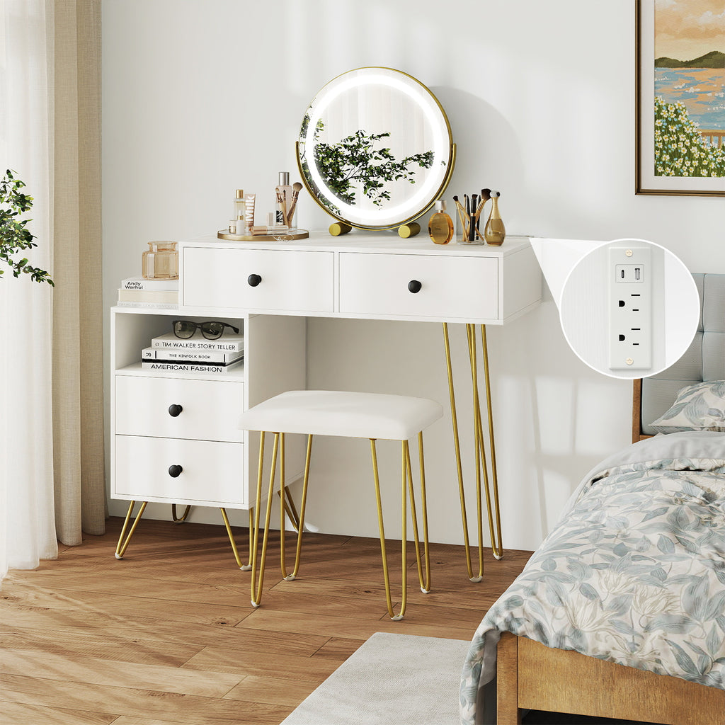 Dressing Table with LED Mirror & Storage Cabinet, Off White