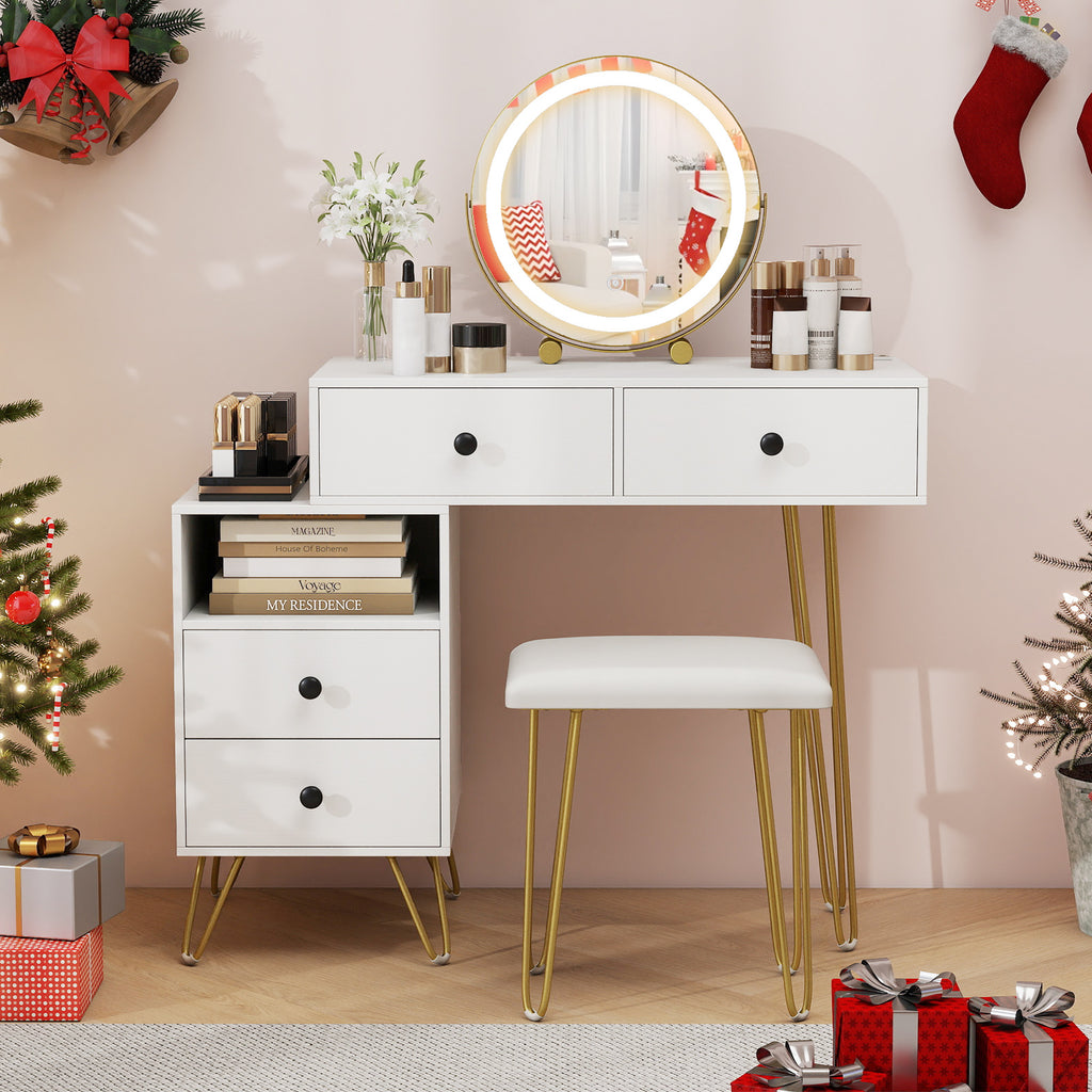 Dressing Table with LED Mirror & Storage Cabinet, Off White
