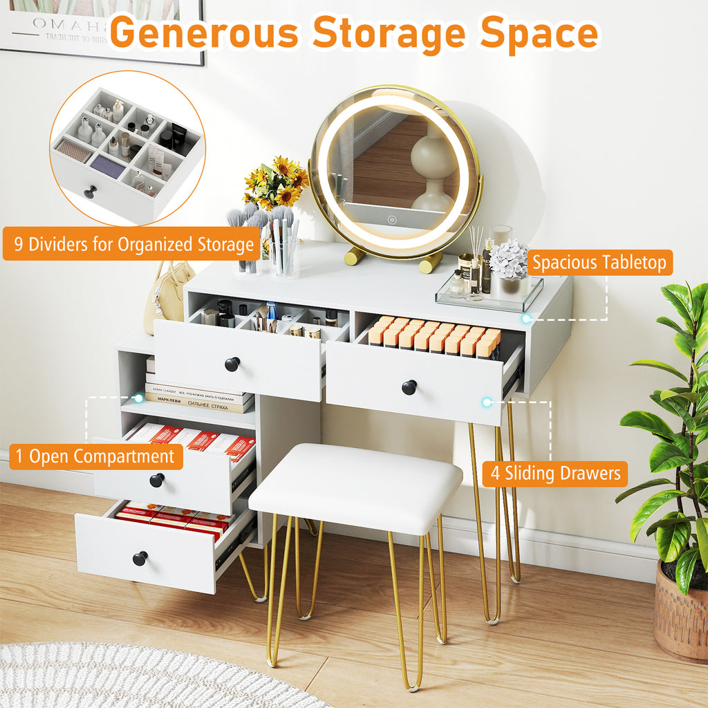 Dressing Table with LED Mirror & Storage Cabinet, Off White