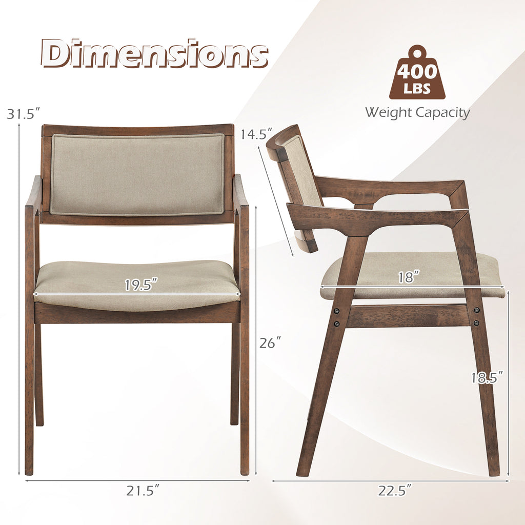 Upholstered Dining Chairs Set of 2 with Arms - Beige