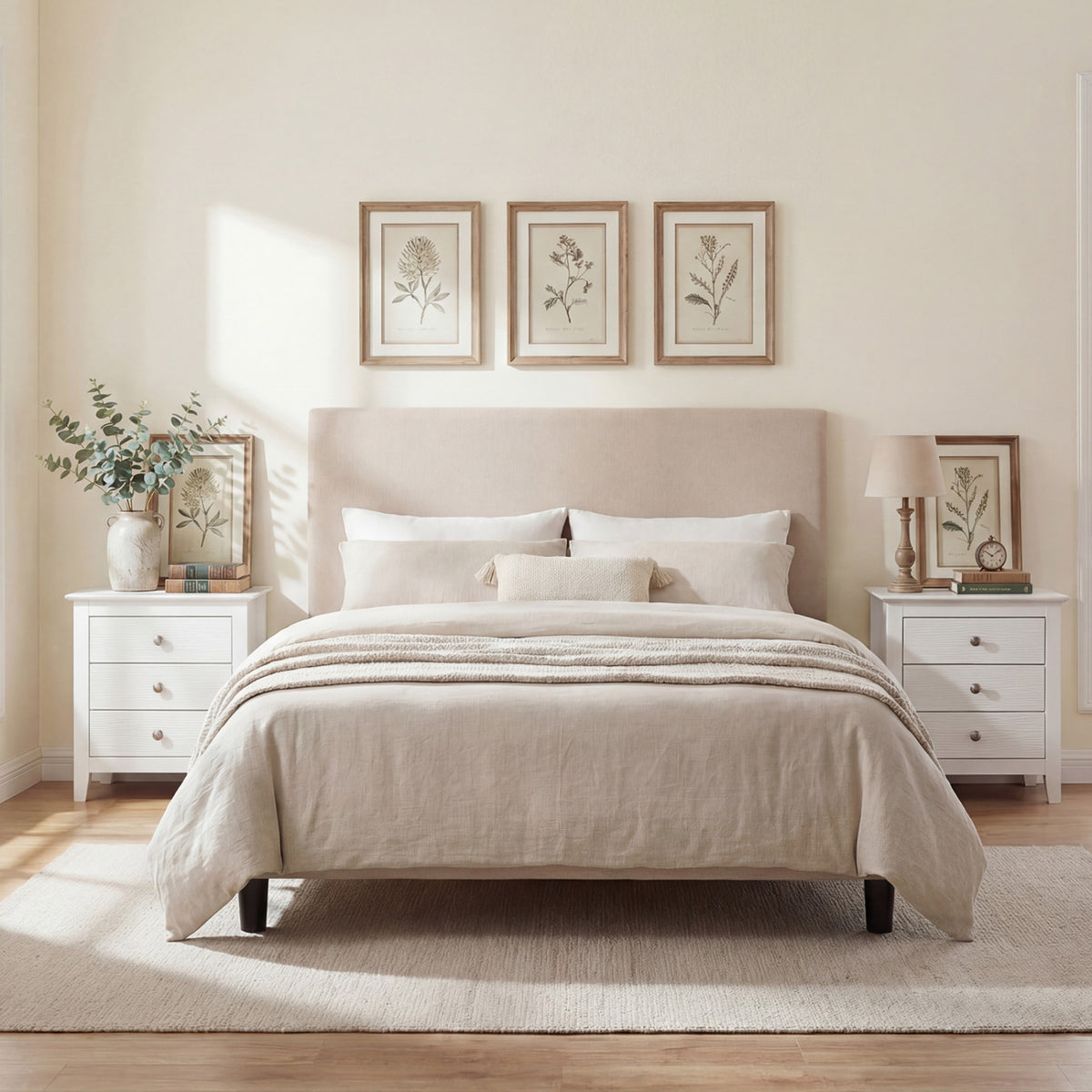 3-Drawer Nightstand with Wood Grain Accents, White