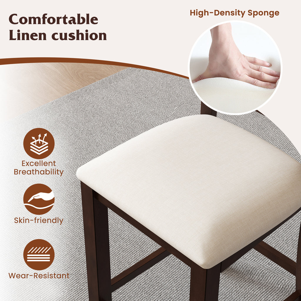 Modern Farmhouse Counter Height Stools with Backrest - Set of 2, Walnut