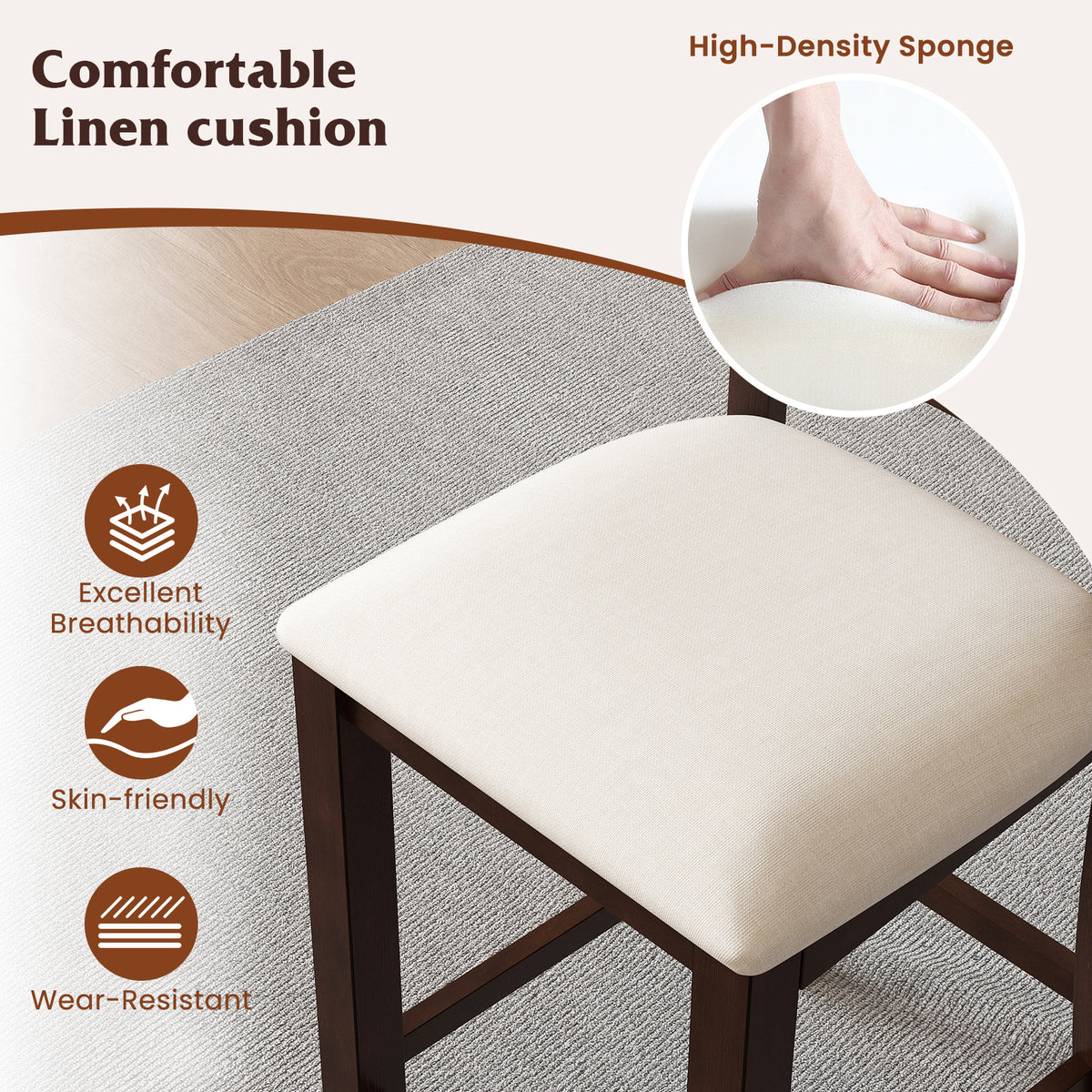 Modern Farmhouse Counter Height Stools with Backrest - Set of 2, Walnut