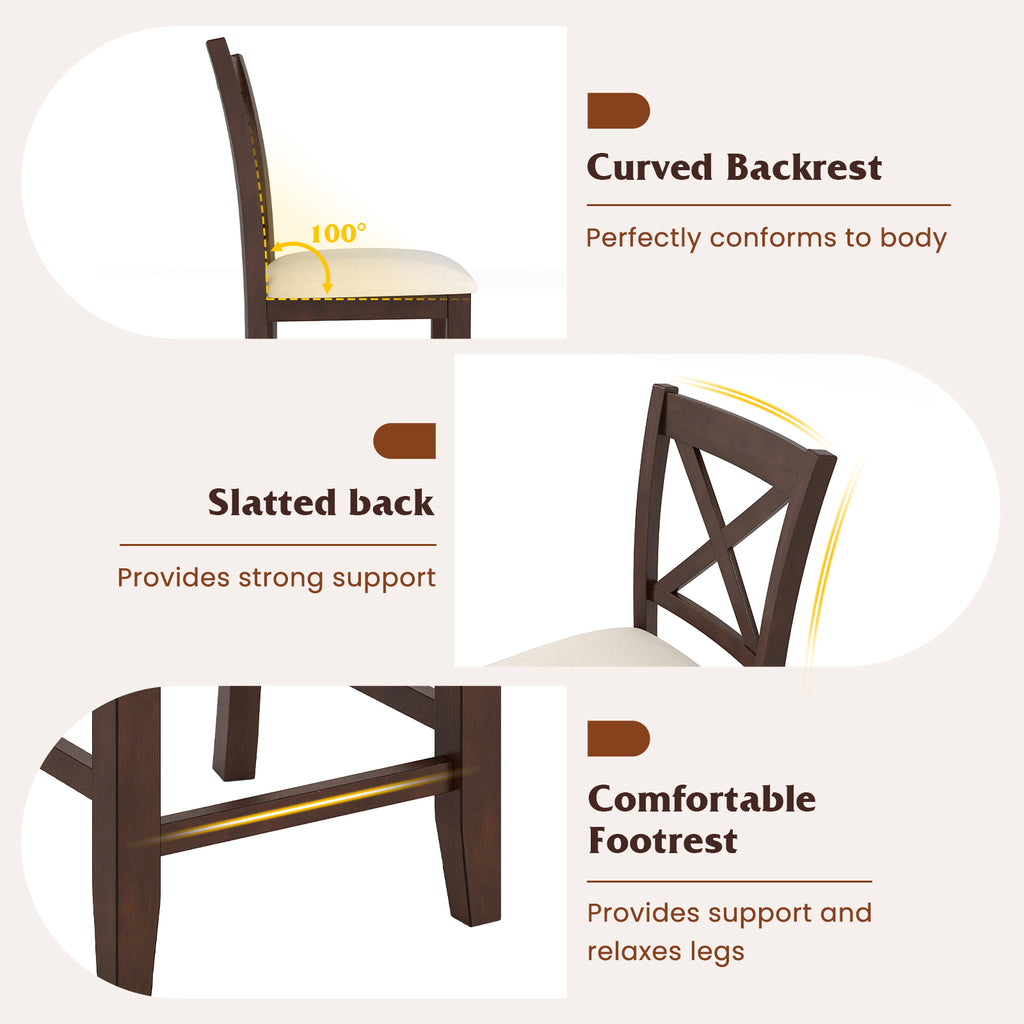 Modern Farmhouse Counter Height Stools with Backrest - Set of 2, Walnut