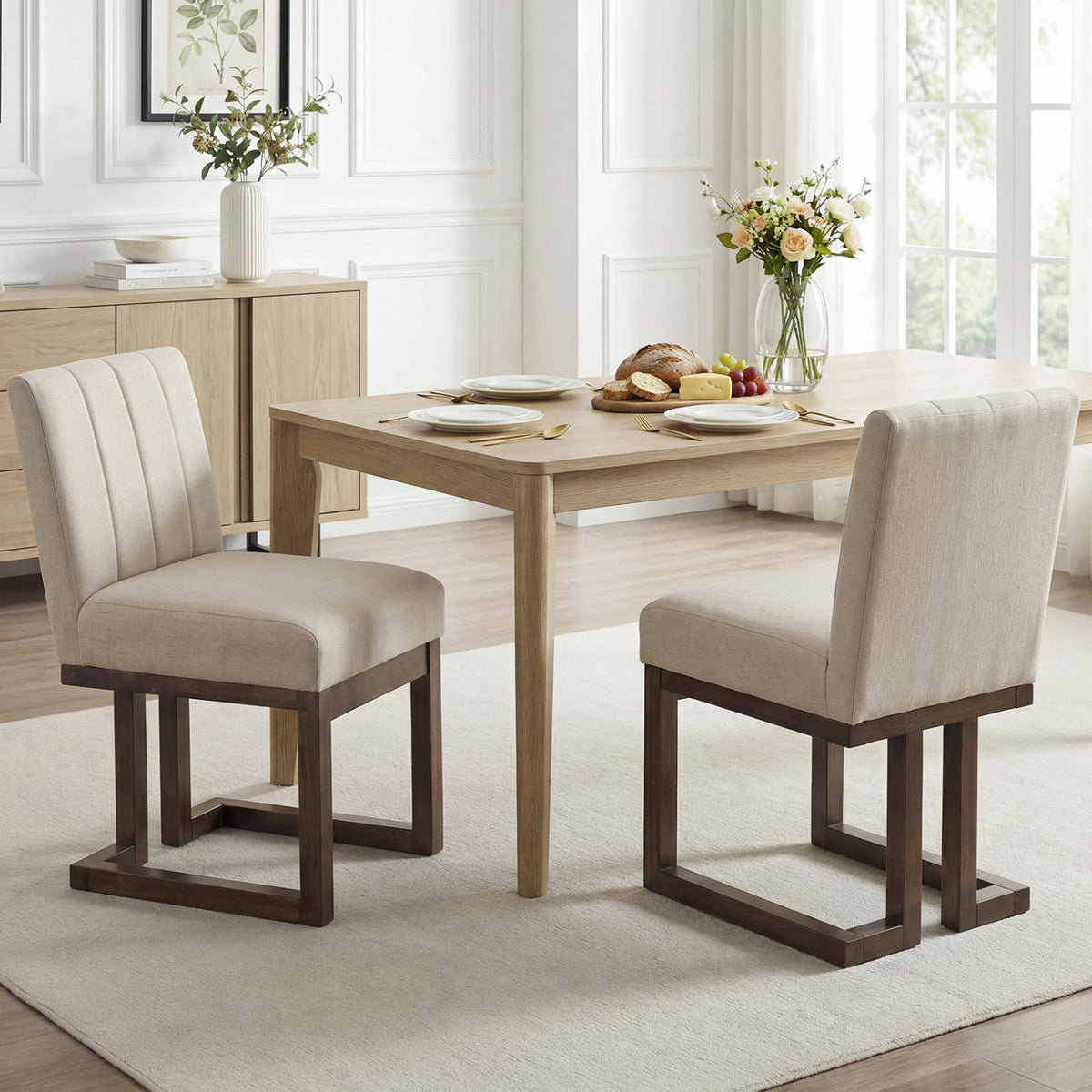 Modern Farmhouse Dining Chairs Set of 2, Walnut