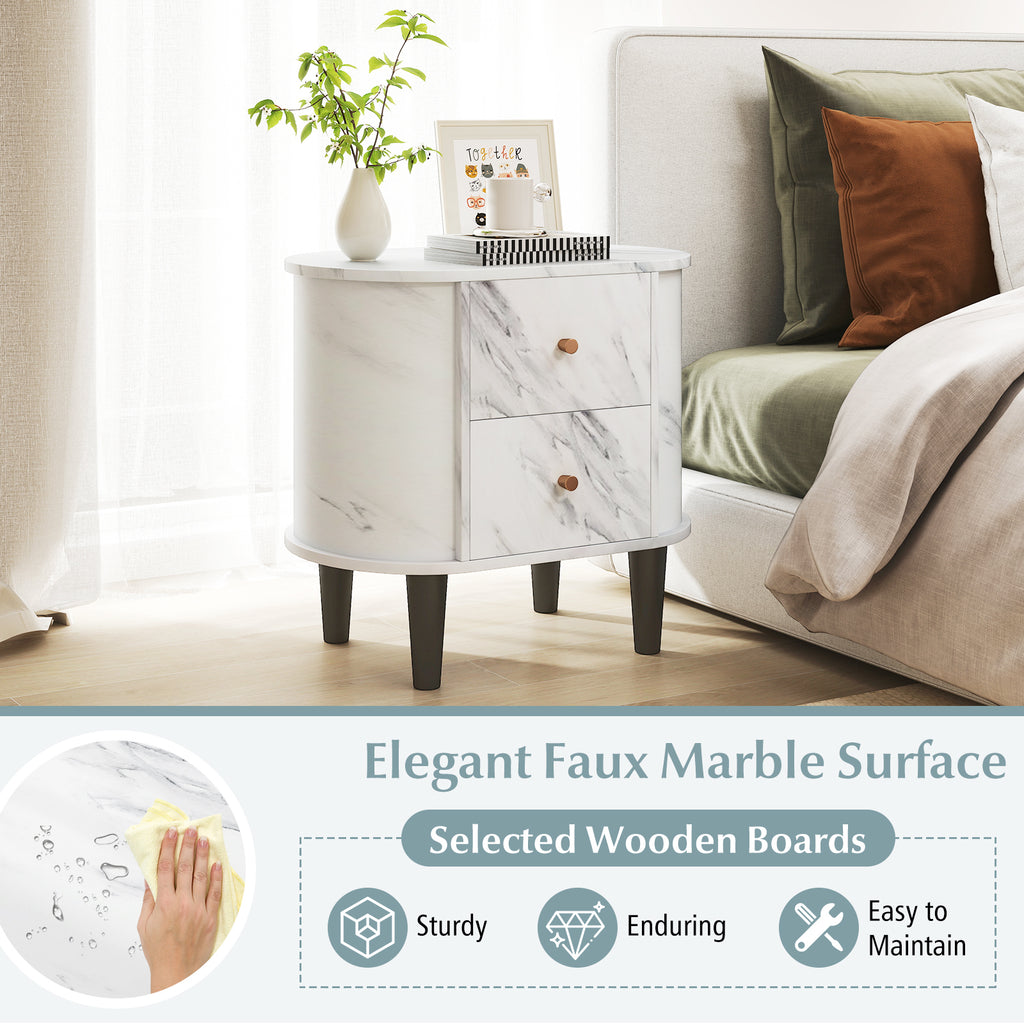 2-Drawer Nightstand with Faux Marble Top - White