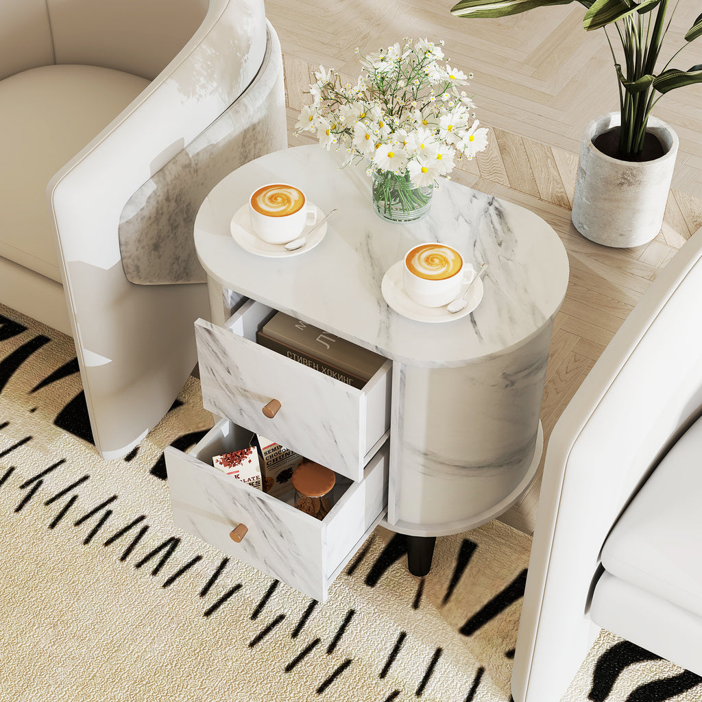 2-Drawer Nightstand with Faux Marble Top - White