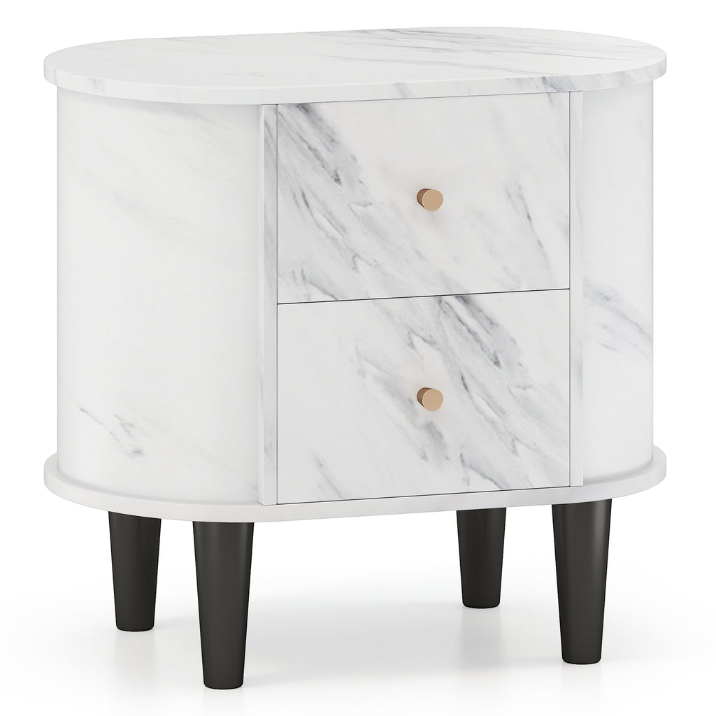 2-Drawer Nightstand with Faux Marble Top - White