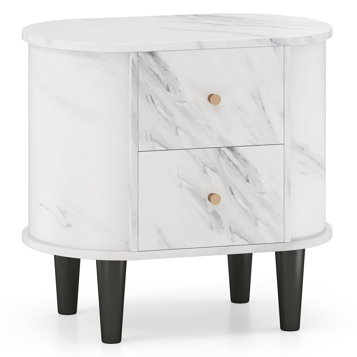 2-Drawer Nightstand with Faux Marble Top - White