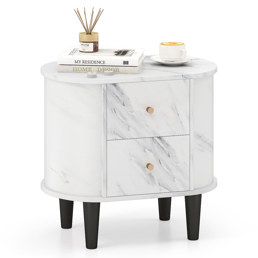 2-Drawer Nightstand with Faux Marble Top - White
