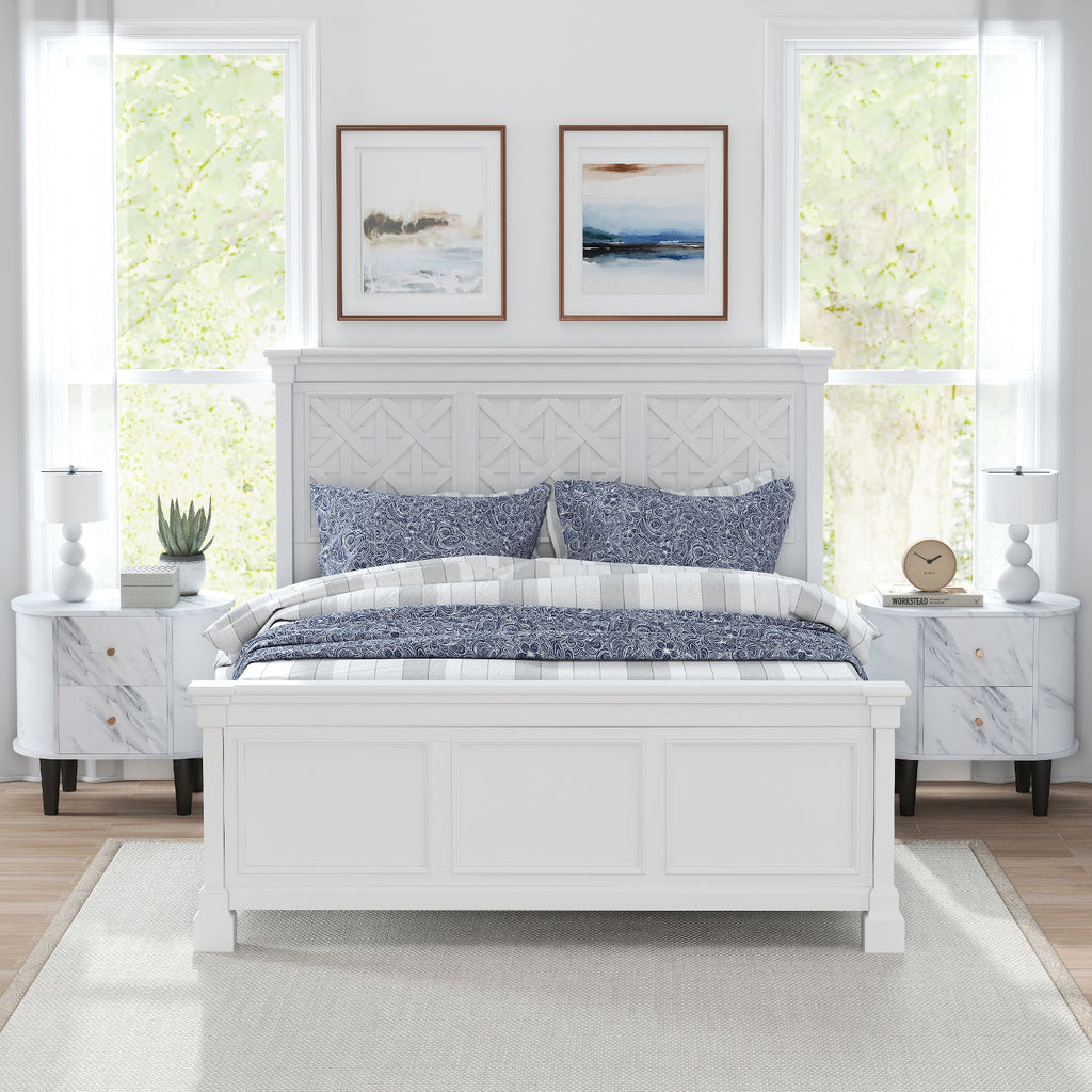 2-Drawer Nightstand with Faux Marble Top - White