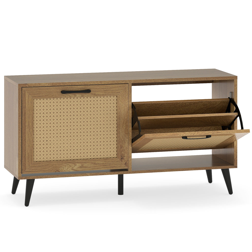 Modern Freestanding Shoe Cabinet with 2 Flip Drawers and Adjustable