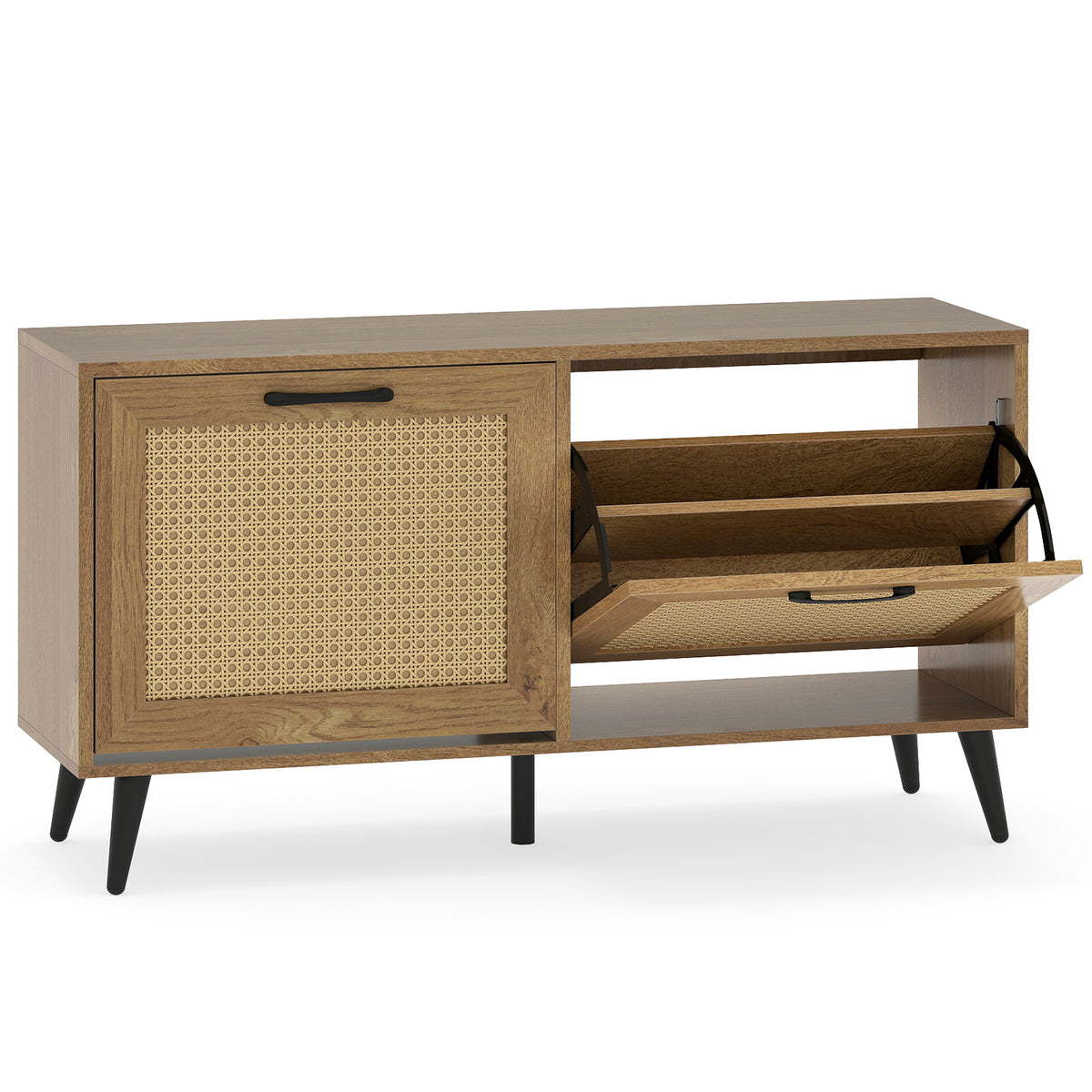 Modern Freestanding Shoe Cabinet with 2 Flip Drawers and Adjustable