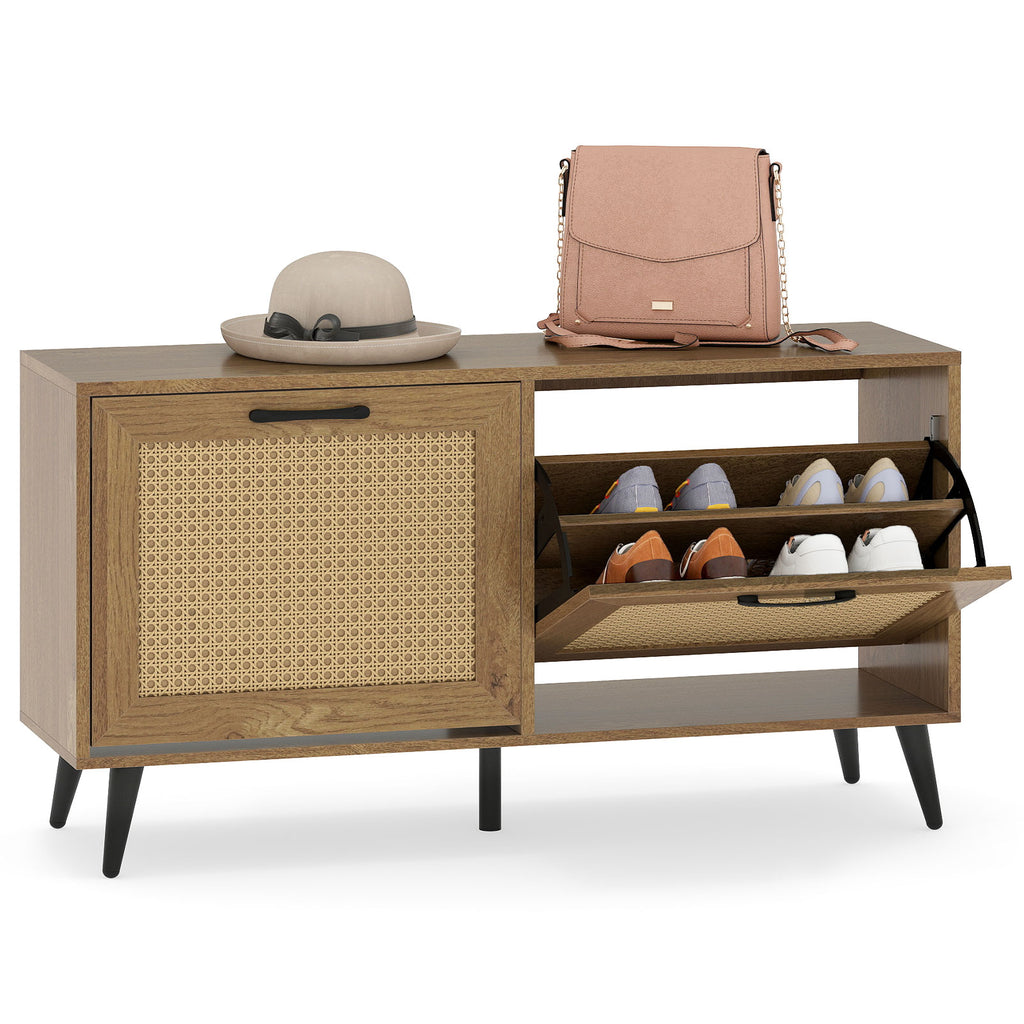 Modern Freestanding Shoe Cabinet with 2 Flip Drawers and Adjustable