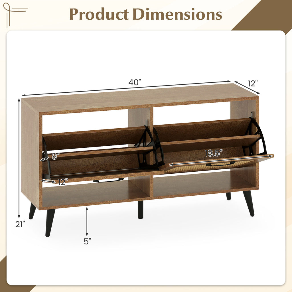 Modern Freestanding Shoe Cabinet with 2 Flip Drawers and Adjustable
