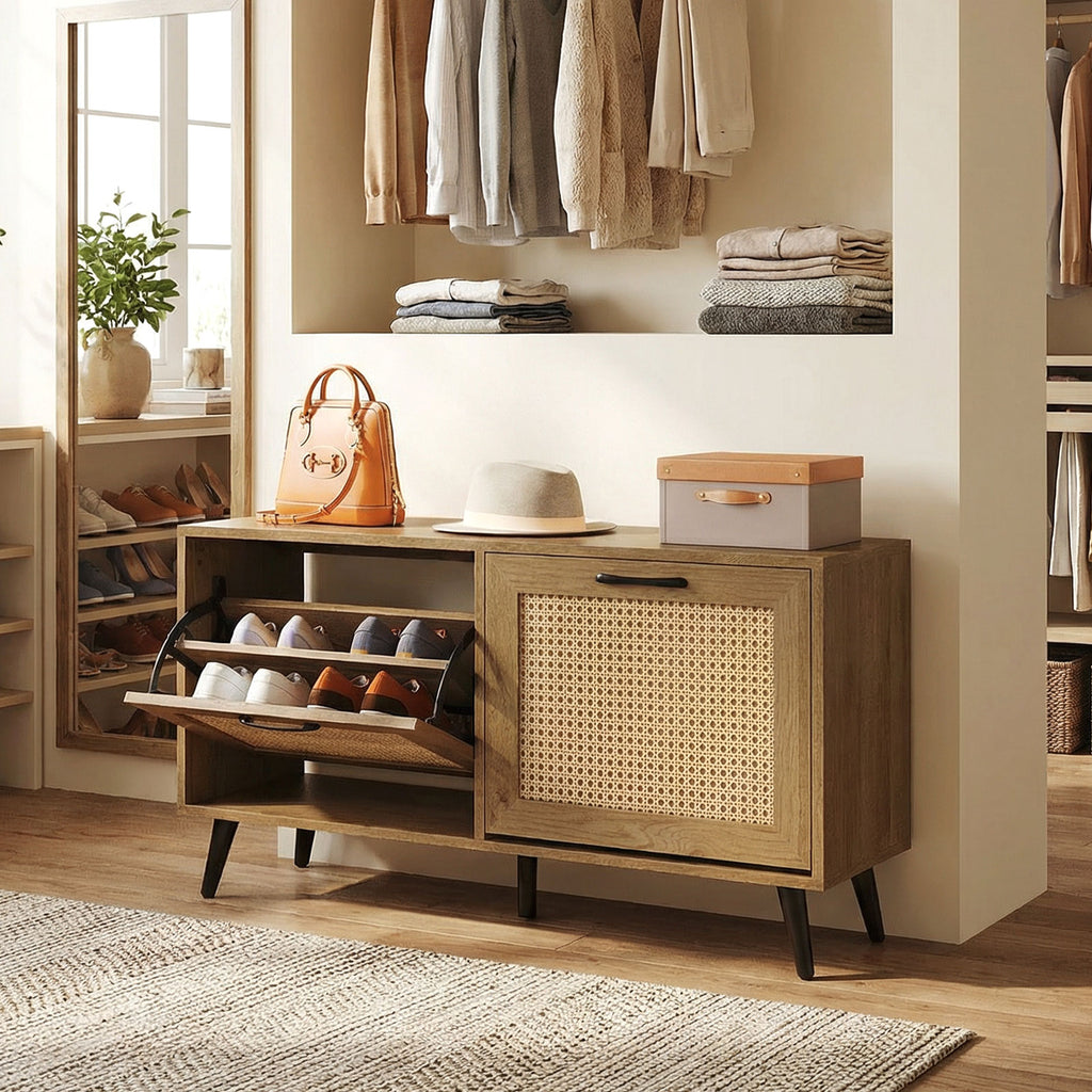 Modern Freestanding Shoe Cabinet with 2 Flip Drawers and Adjustable