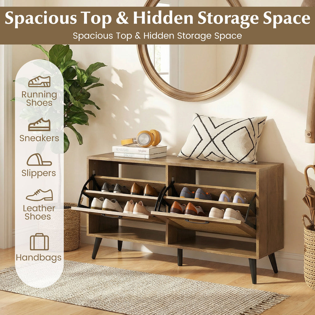 Modern Freestanding Shoe Cabinet with 2 Flip Drawers and Adjustable