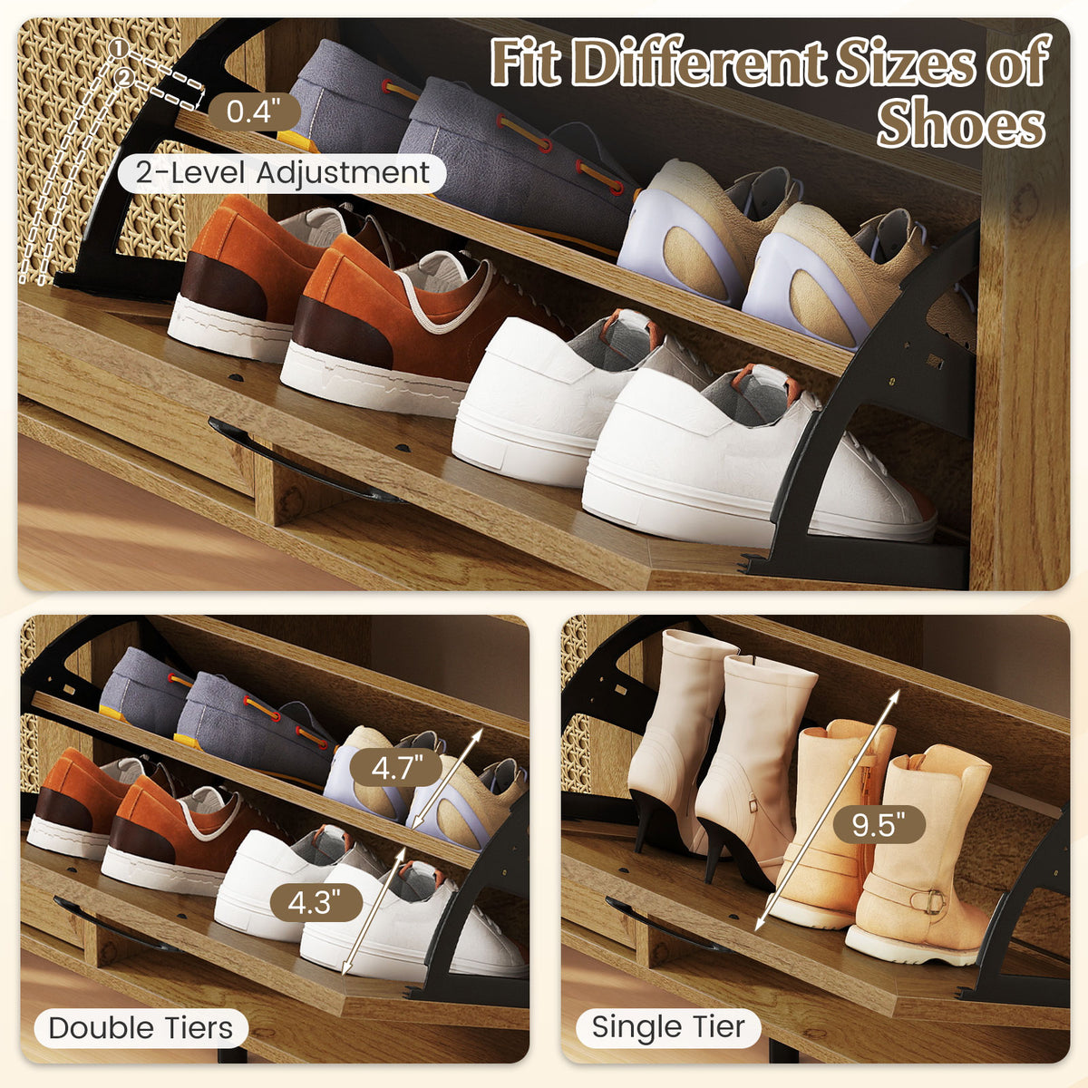 Modern Freestanding Shoe Cabinet with 2 Flip Drawers and Adjustable