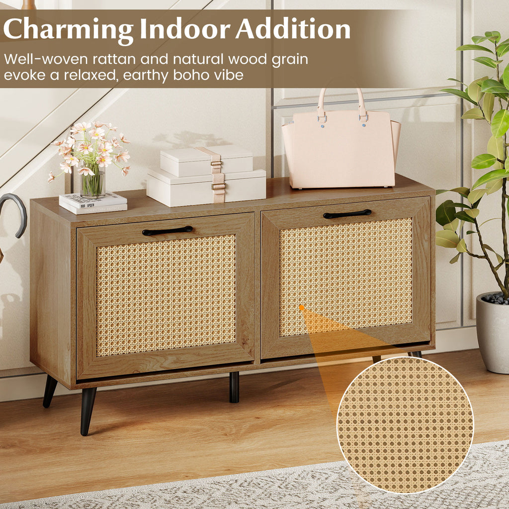 Modern Freestanding Shoe Cabinet with 2 Flip Drawers and Adjustable