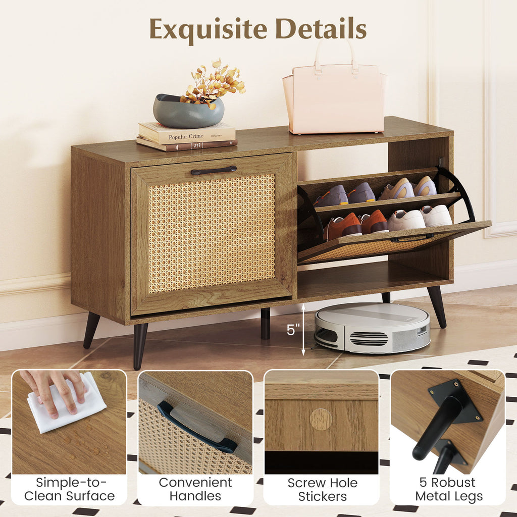 Modern Freestanding Shoe Cabinet with 2 Flip Drawers and Adjustable