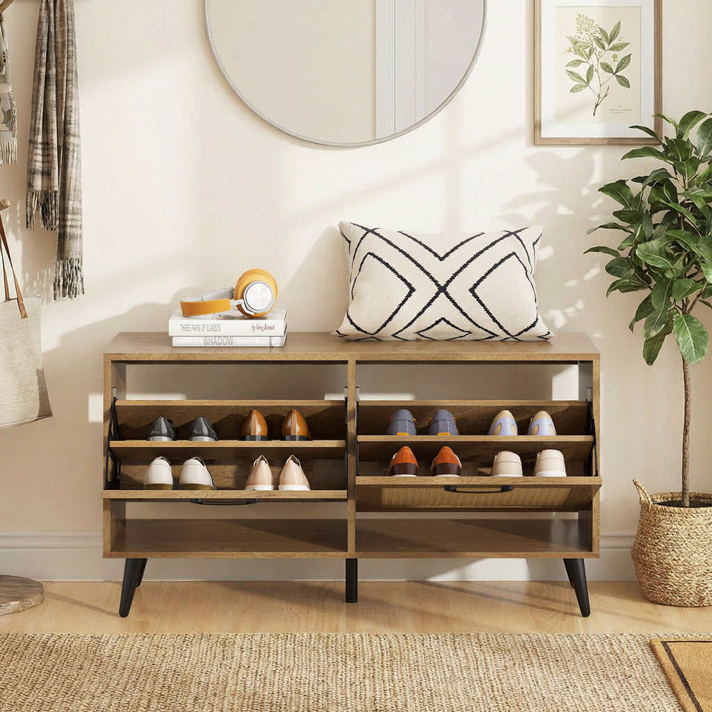 Modern Freestanding Shoe Cabinet with 2 Flip Drawers and Adjustable