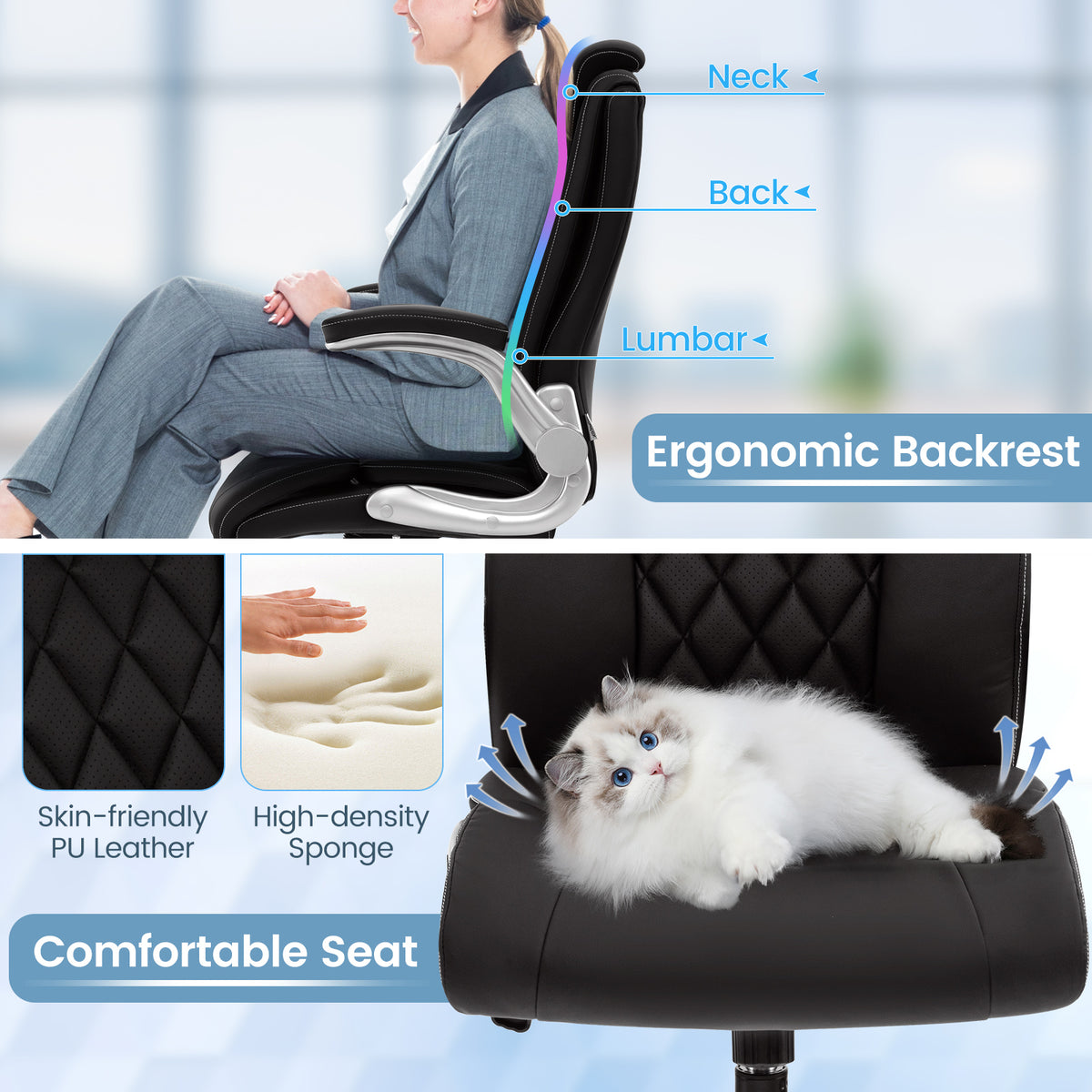 Height Adjustable Office Chair with Rocking Function - Black
