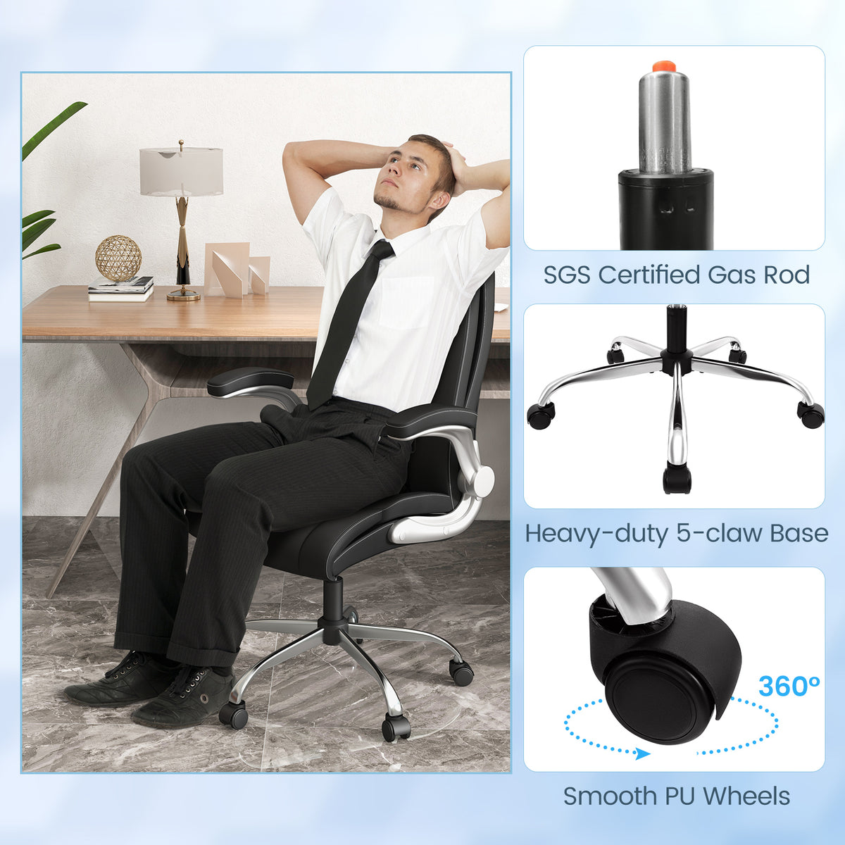 Height Adjustable Office Chair with Rocking Function - Black