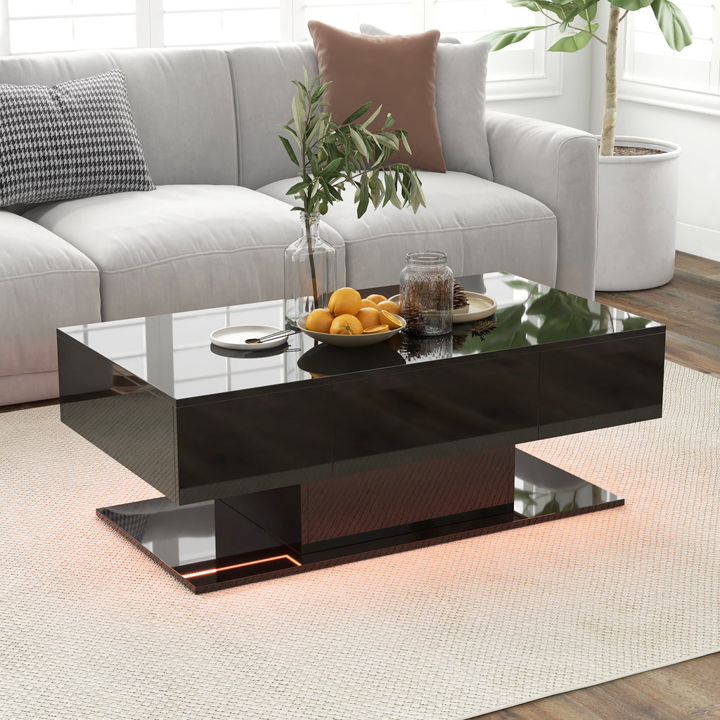 LED Coffee Table with Storage Drawers - Black