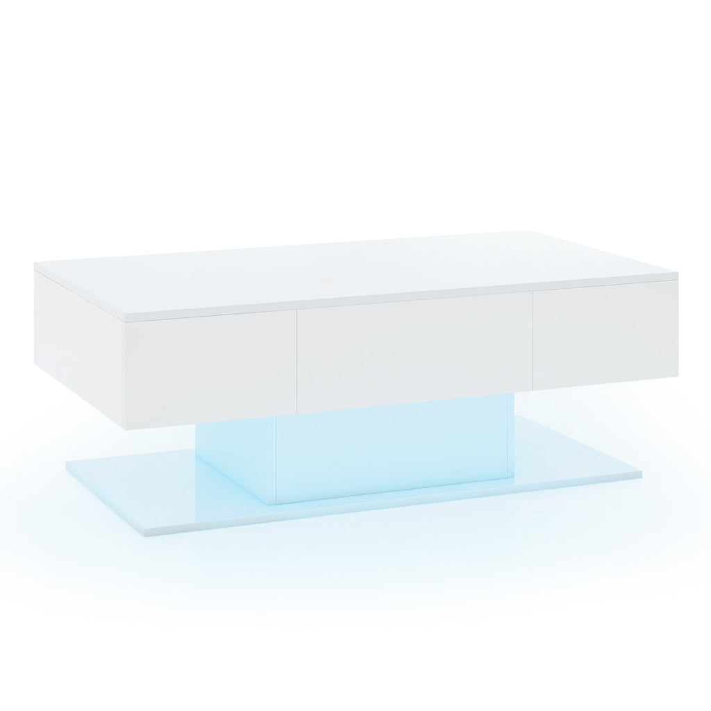 LED Coffee Table with Storage Drawers - Black