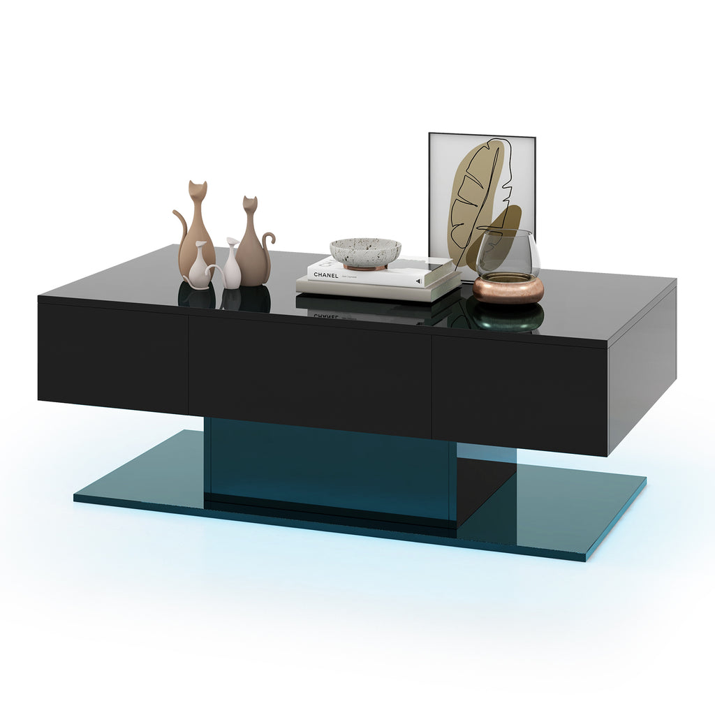 LED Coffee Table with Storage Drawers - Black