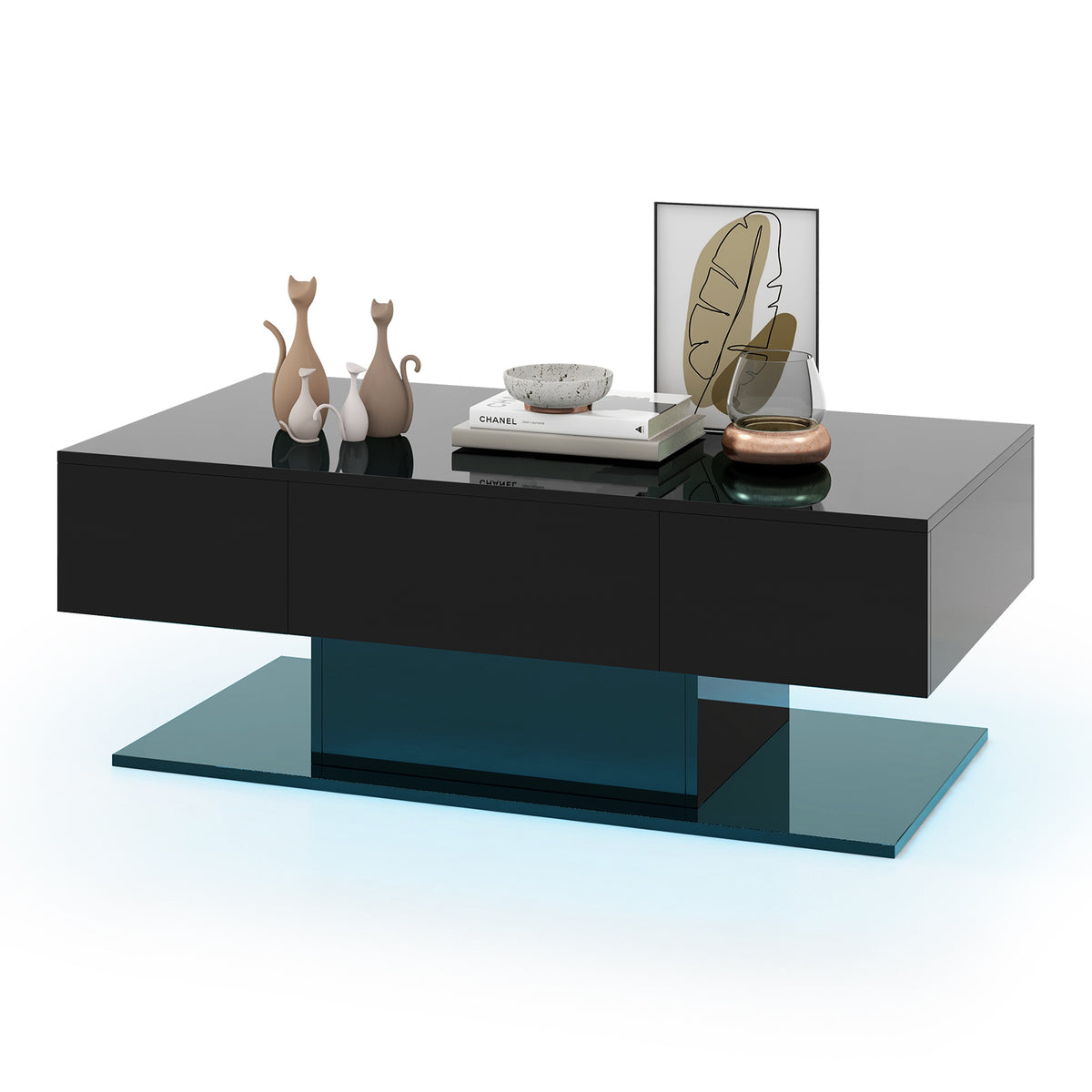LED Coffee Table with Storage Drawers - Black