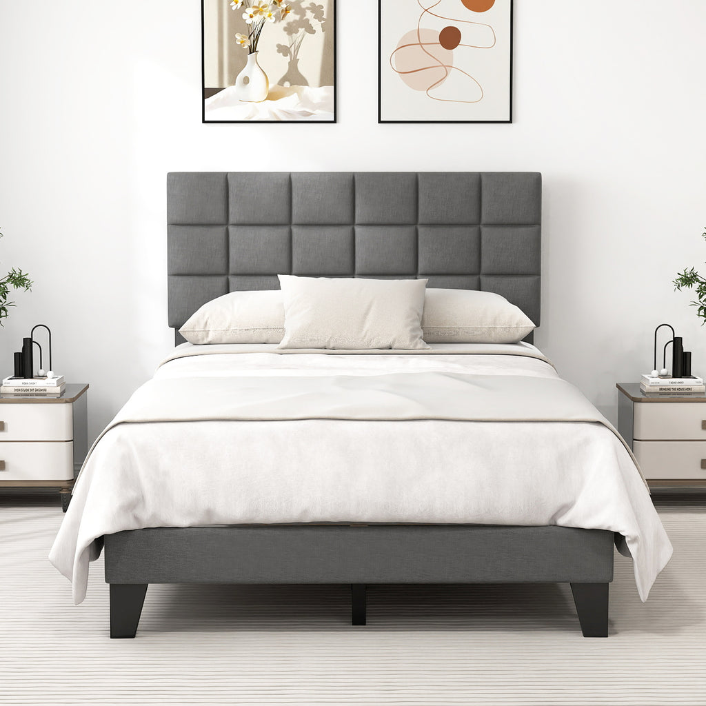 Full Size Linen Bed Frame with Adjustable Headboard - Gray