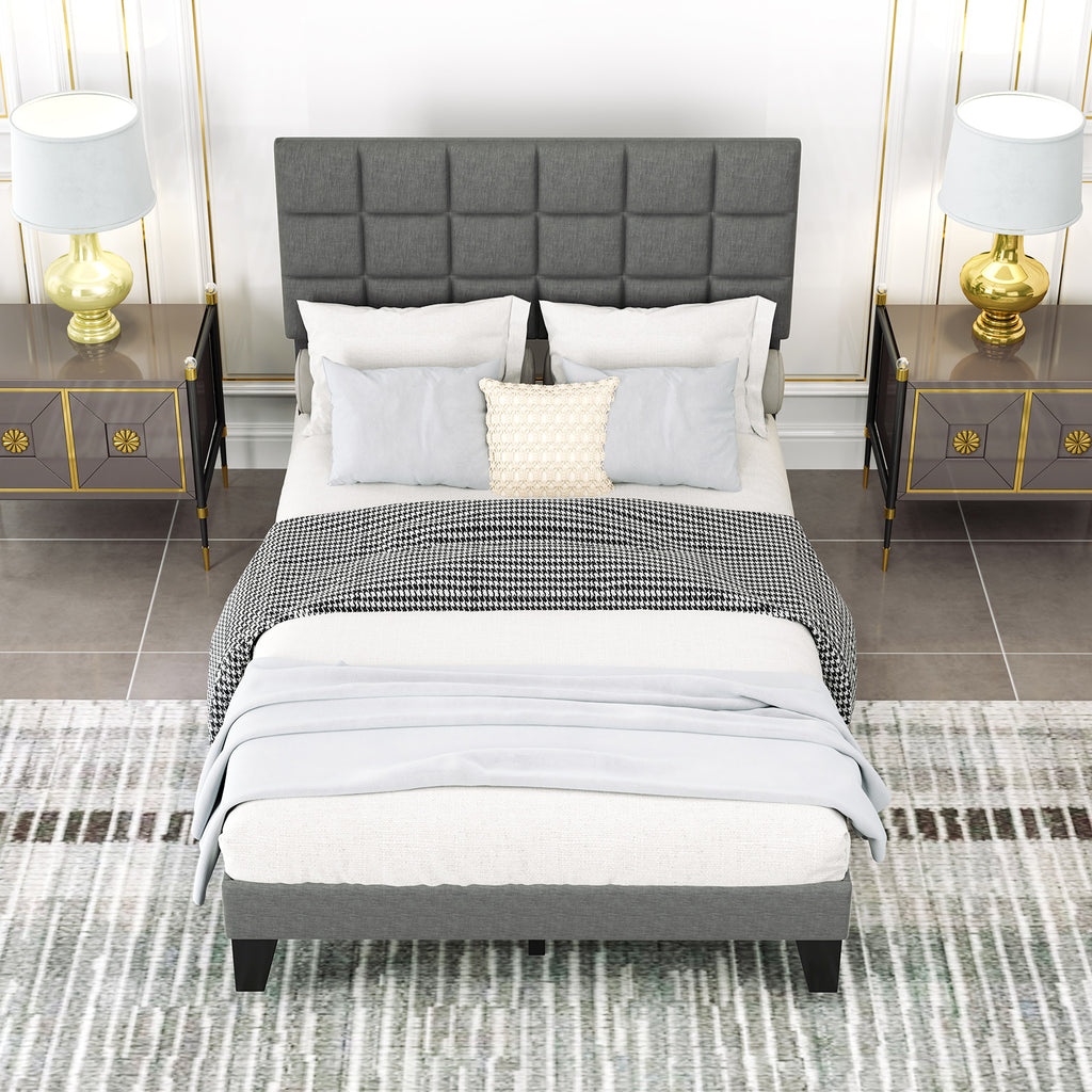Full Size Linen Bed Frame with Adjustable Headboard - Gray
