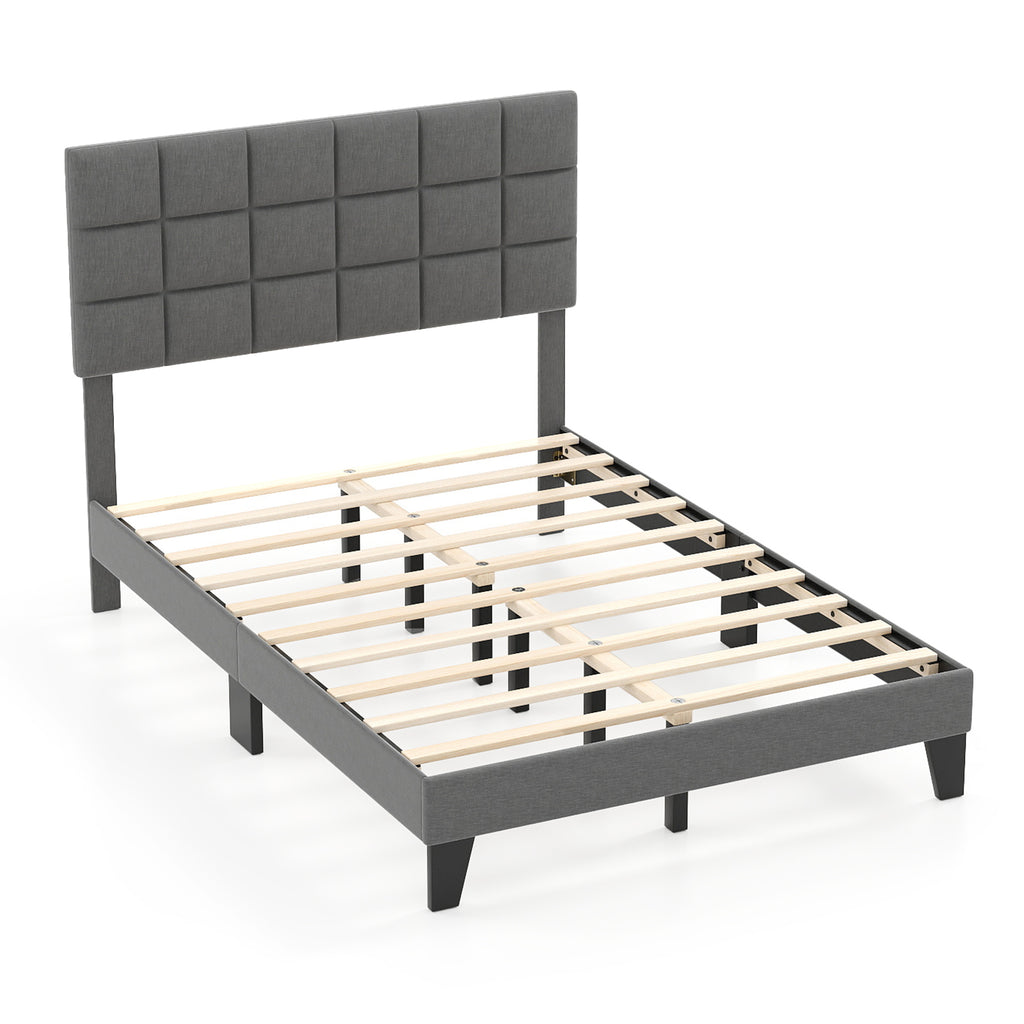 Full Size Linen Bed Frame with Adjustable Headboard - Gray