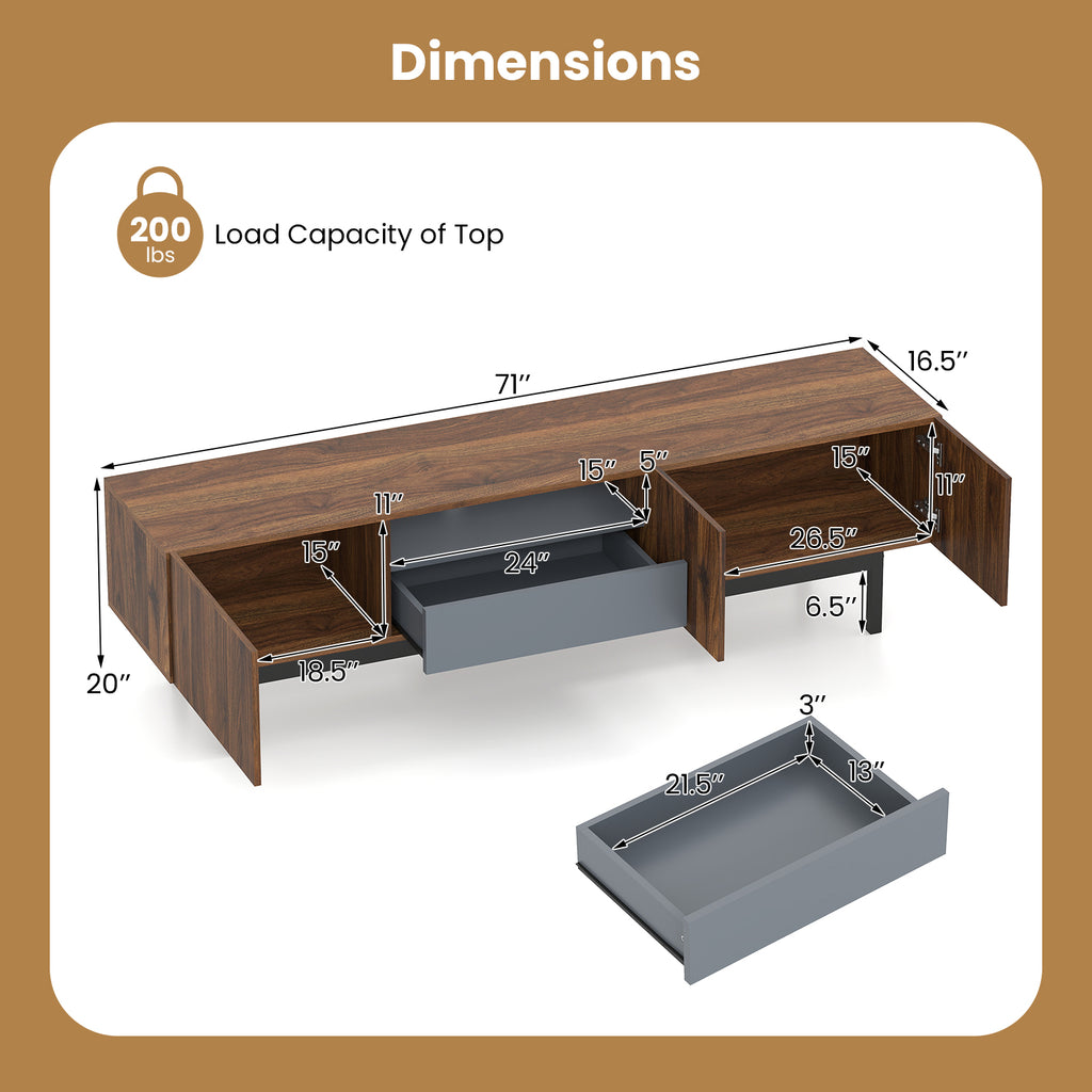 Mid-Century TV Cabinet for 55–82" TVs with Storage Drawer - Walnut