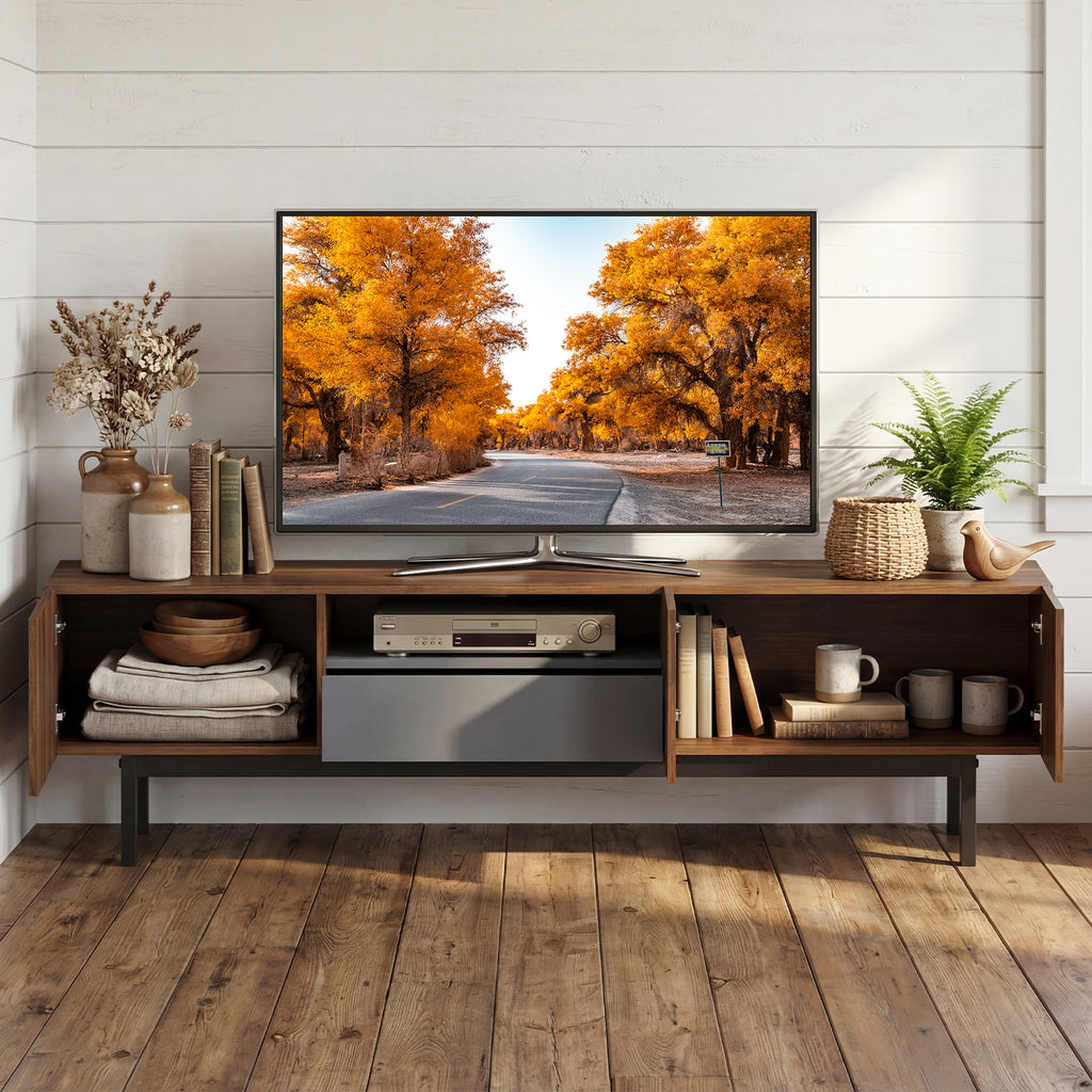 Mid-Century TV Cabinet for 55–82" TVs with Storage Drawer - Walnut