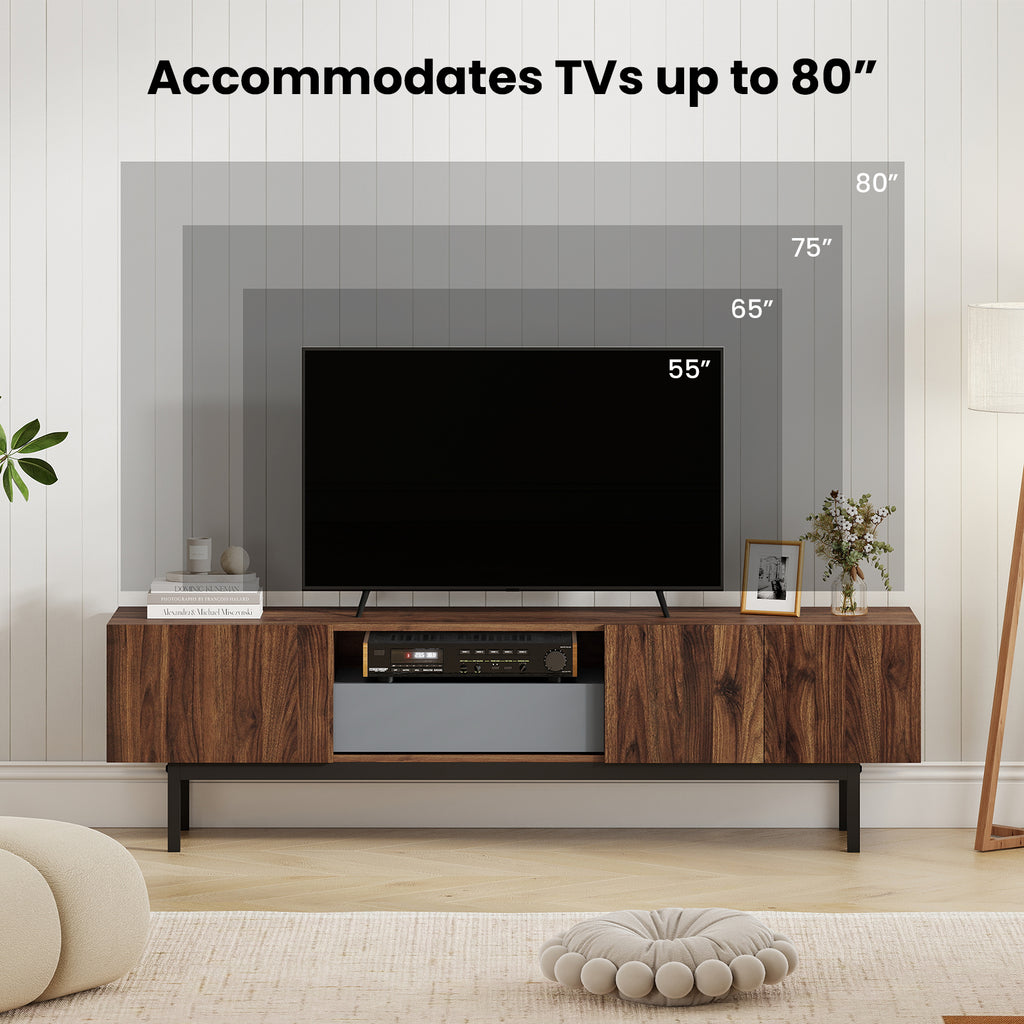 Mid-Century TV Cabinet for 55–82" TVs with Storage Drawer - Walnut