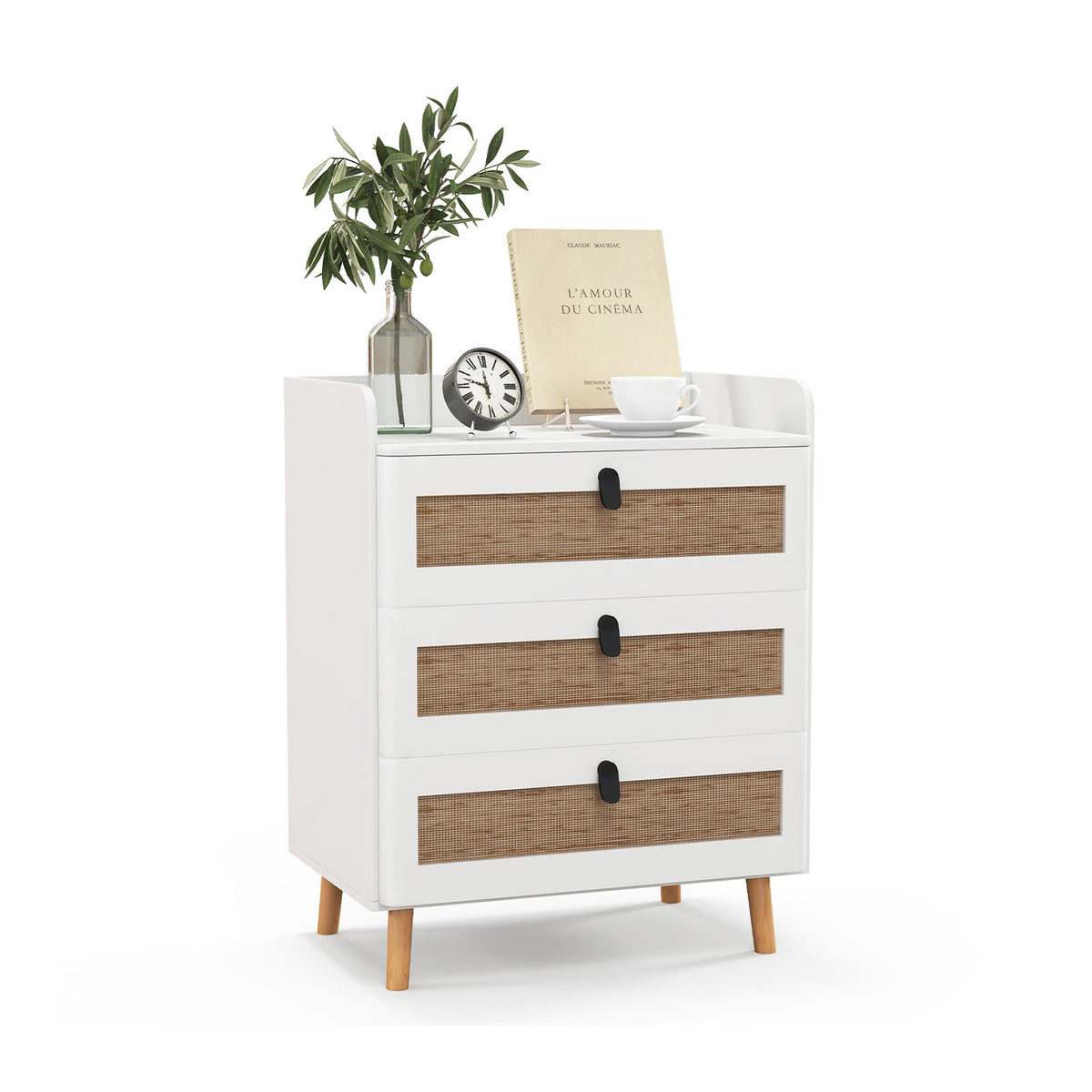 Retro Bedside Nightstand with 2 Drawers - White