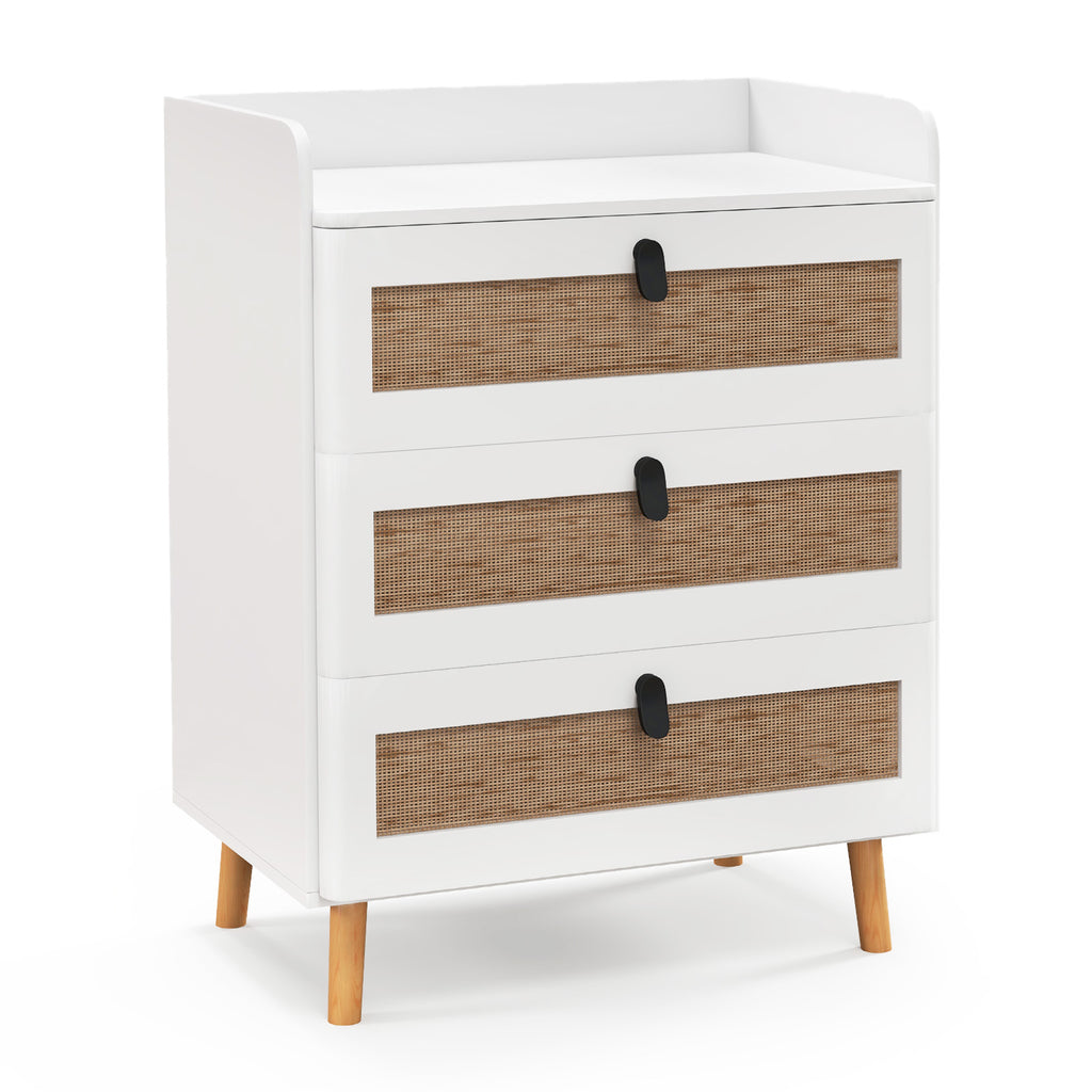 End Table with 3 Rattan Drawers - White