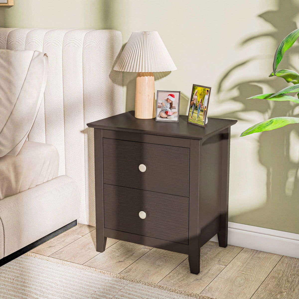 2-Drawer Nightstand for Small Spaces, Brown